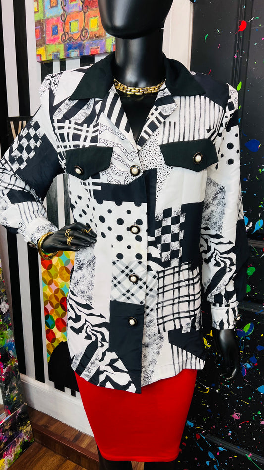 Vintage Black & White Abstract Blouse (14)
