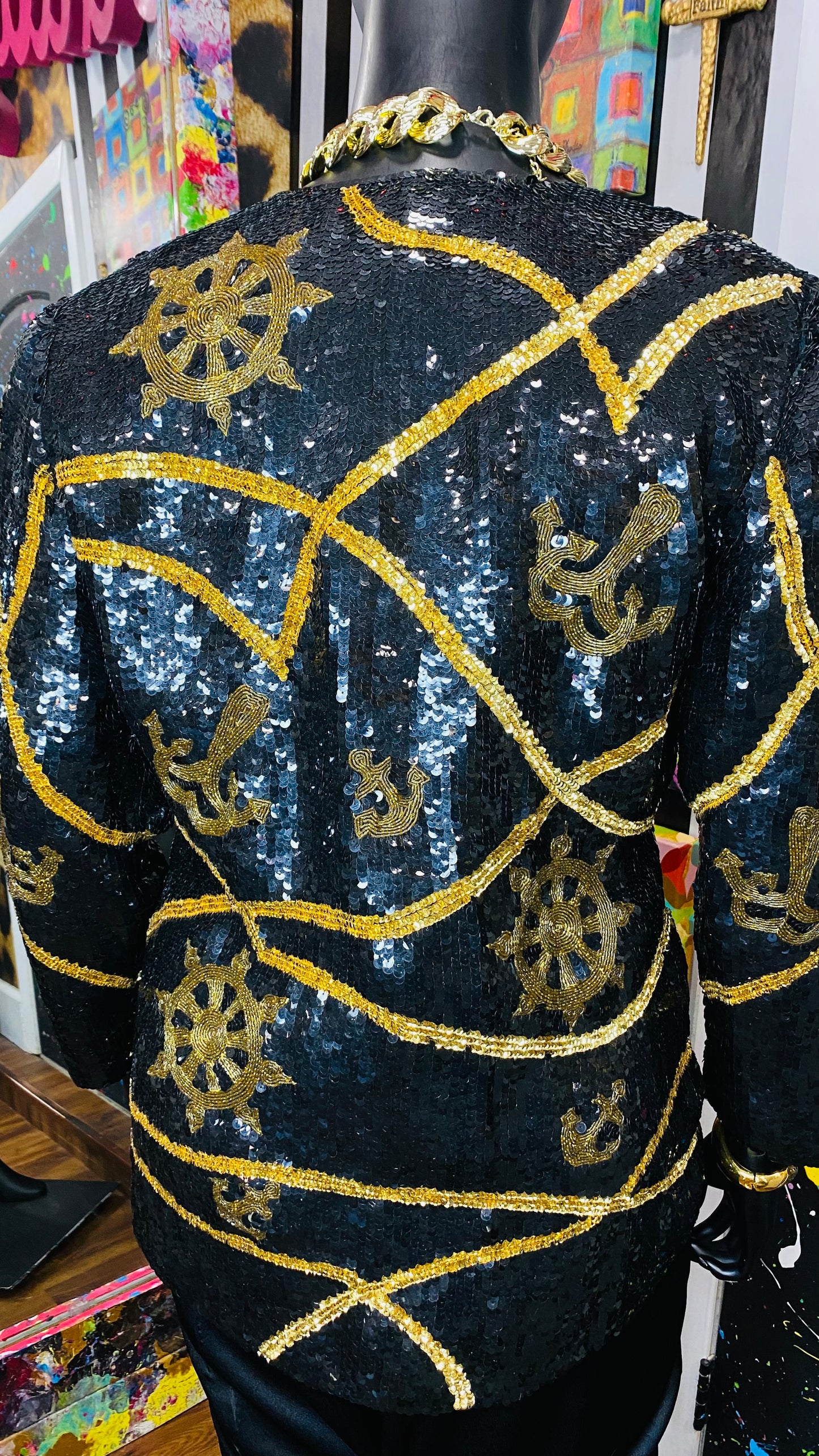 Vintage Sequin Black & Gold Blazer (14)