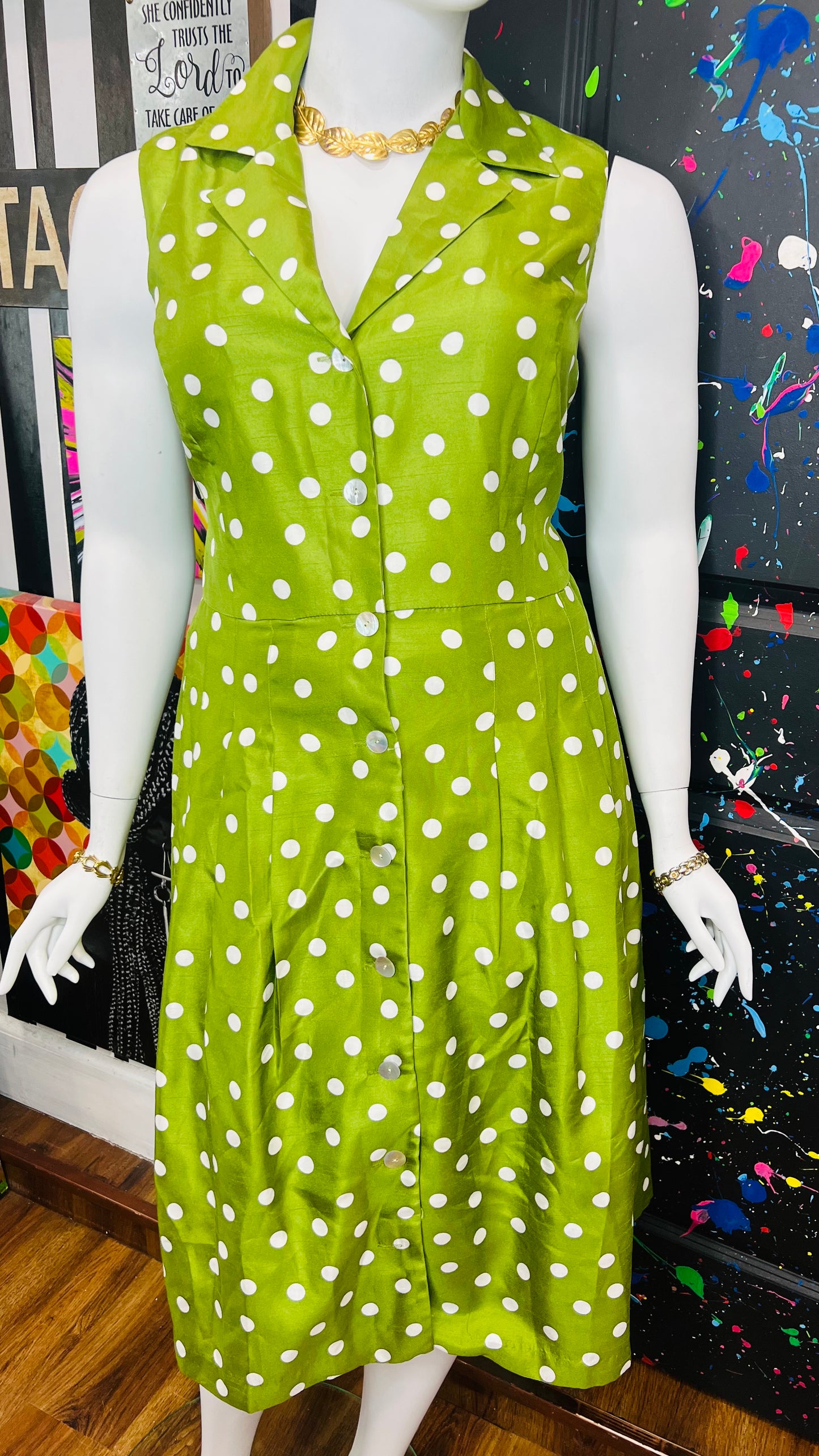 Vintage Y2K Green & White Polka Dot Dress (20W)