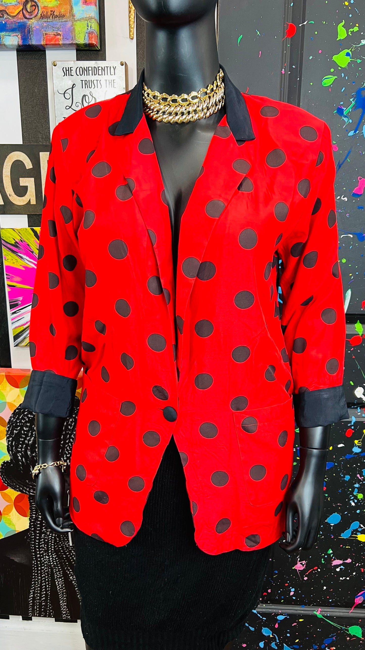 Vintage Black & Red Polka Dot Blazer (14)