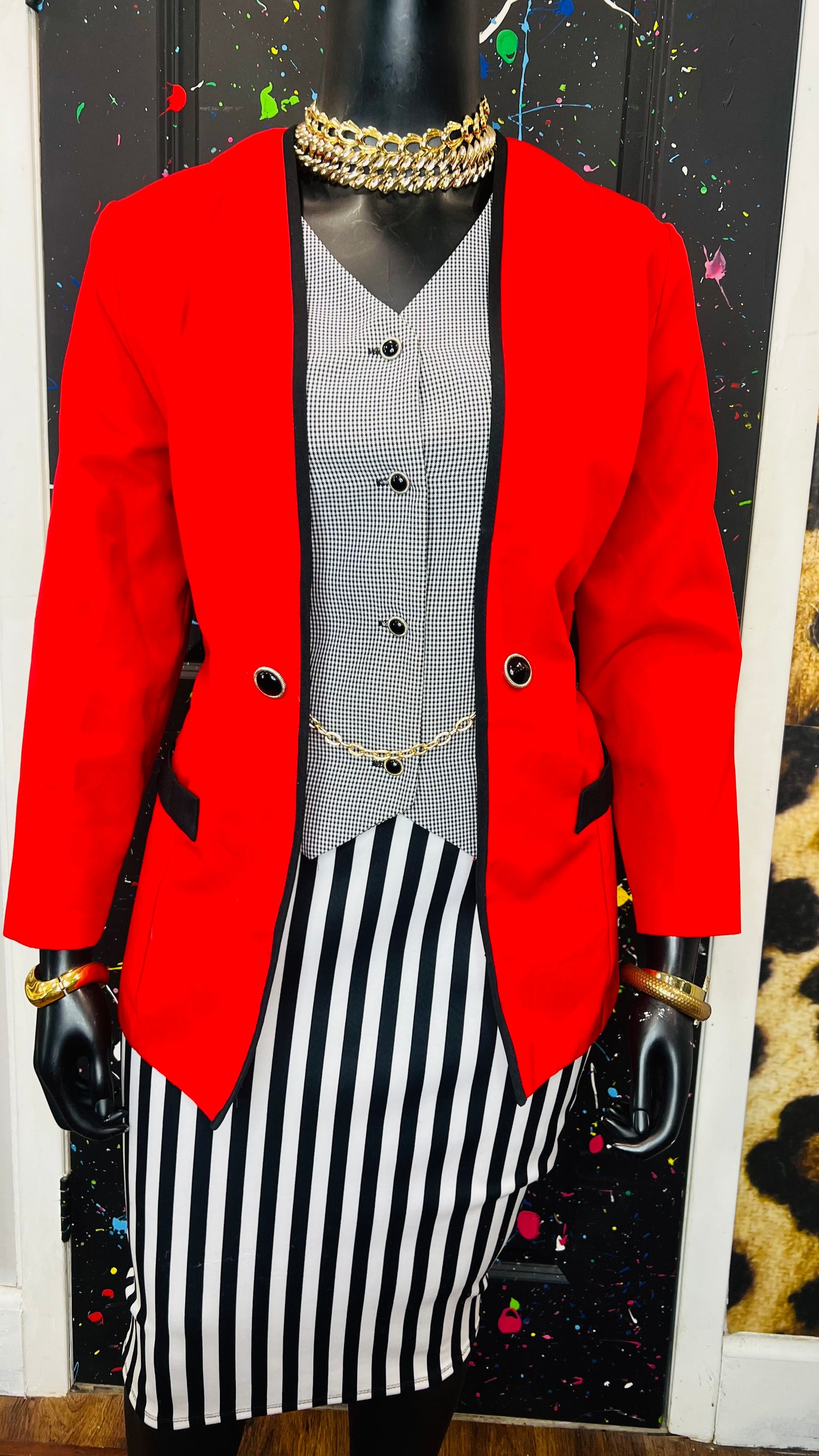 Vintage Red & Black Houndstooth Blazer (18W)