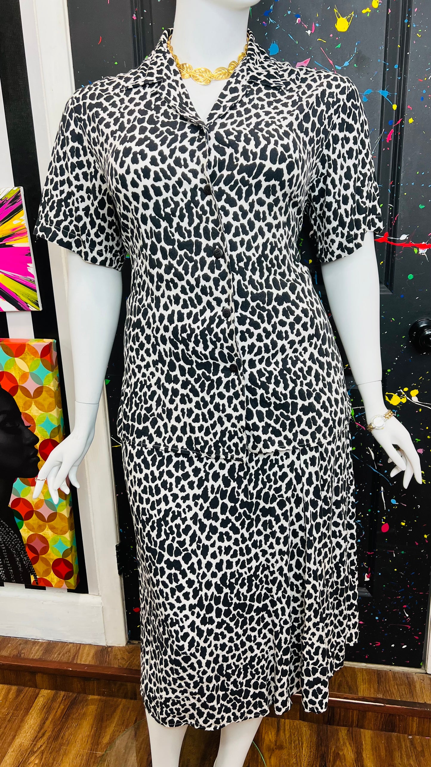 Vintage Black & White Animal Print Skirt Set (18)