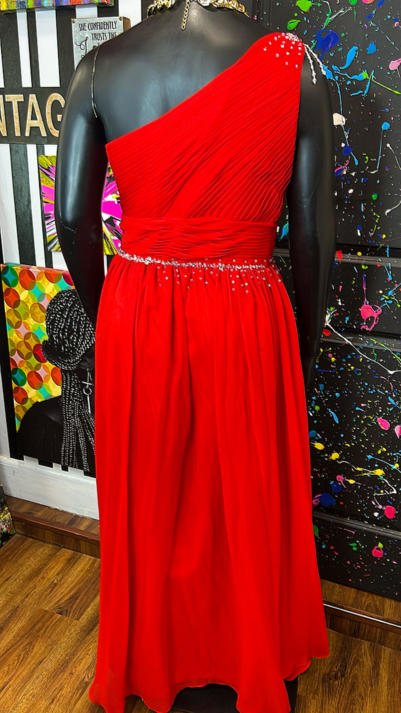 Jewel Red One Shoulder Formal Dress (14)