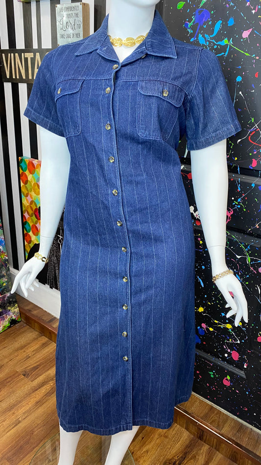 Vintage Pin Striped Denim Dress (16W)