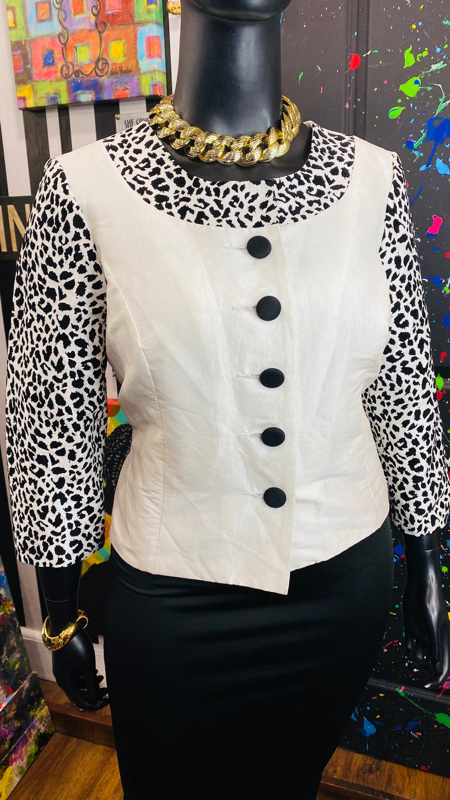 Vintage Animal Print Sleeve Blazer (18W)