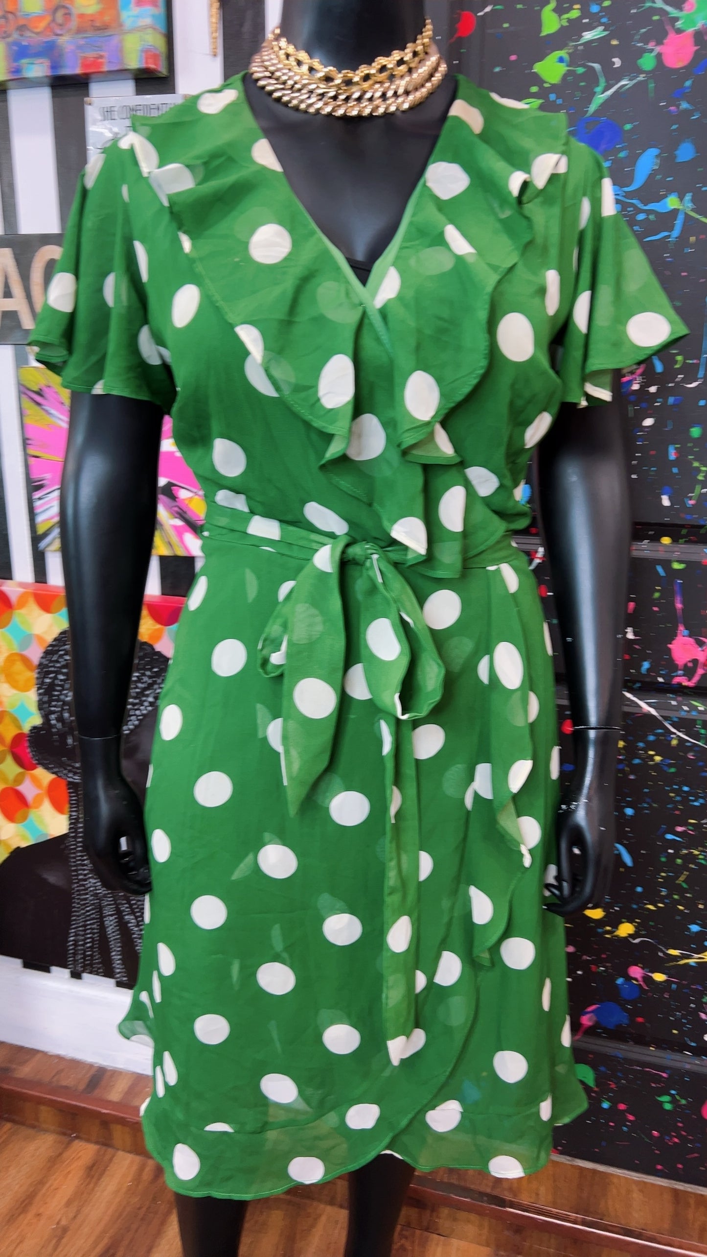 Green & White Polka Dot Dress (20)