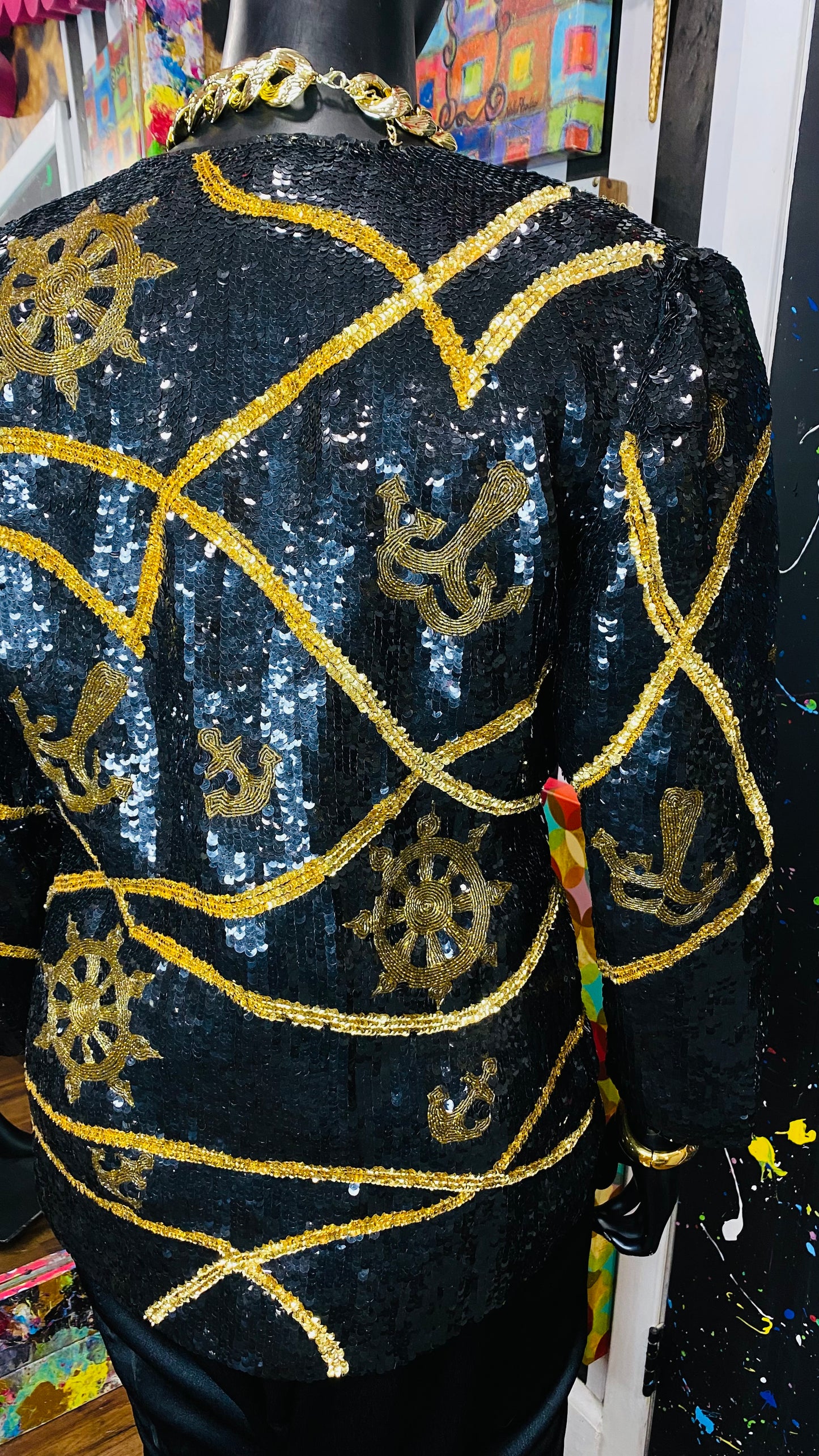 Vintage Sequin Black & Gold Blazer (14)