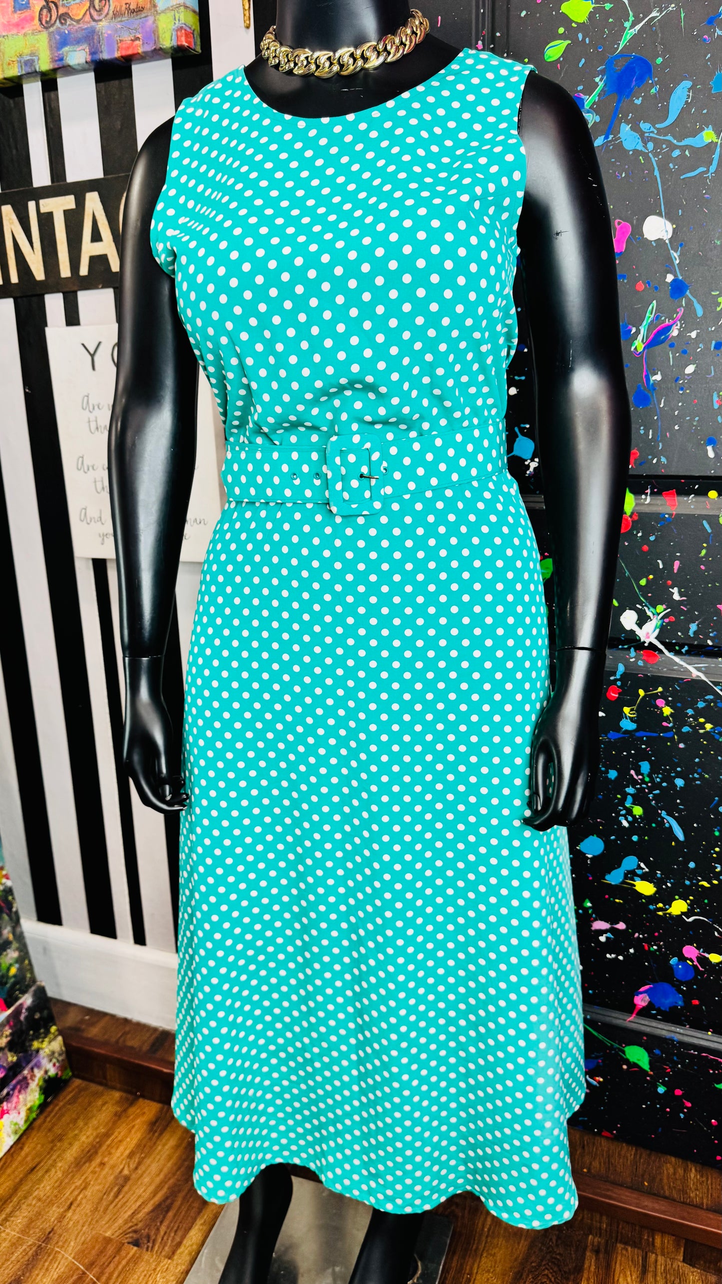 Vintage White & Teal Blue Polka Dot Blouse (14)