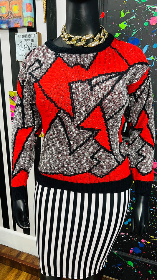 Vintage 80’s Knit Red Black & White Sweater (16)