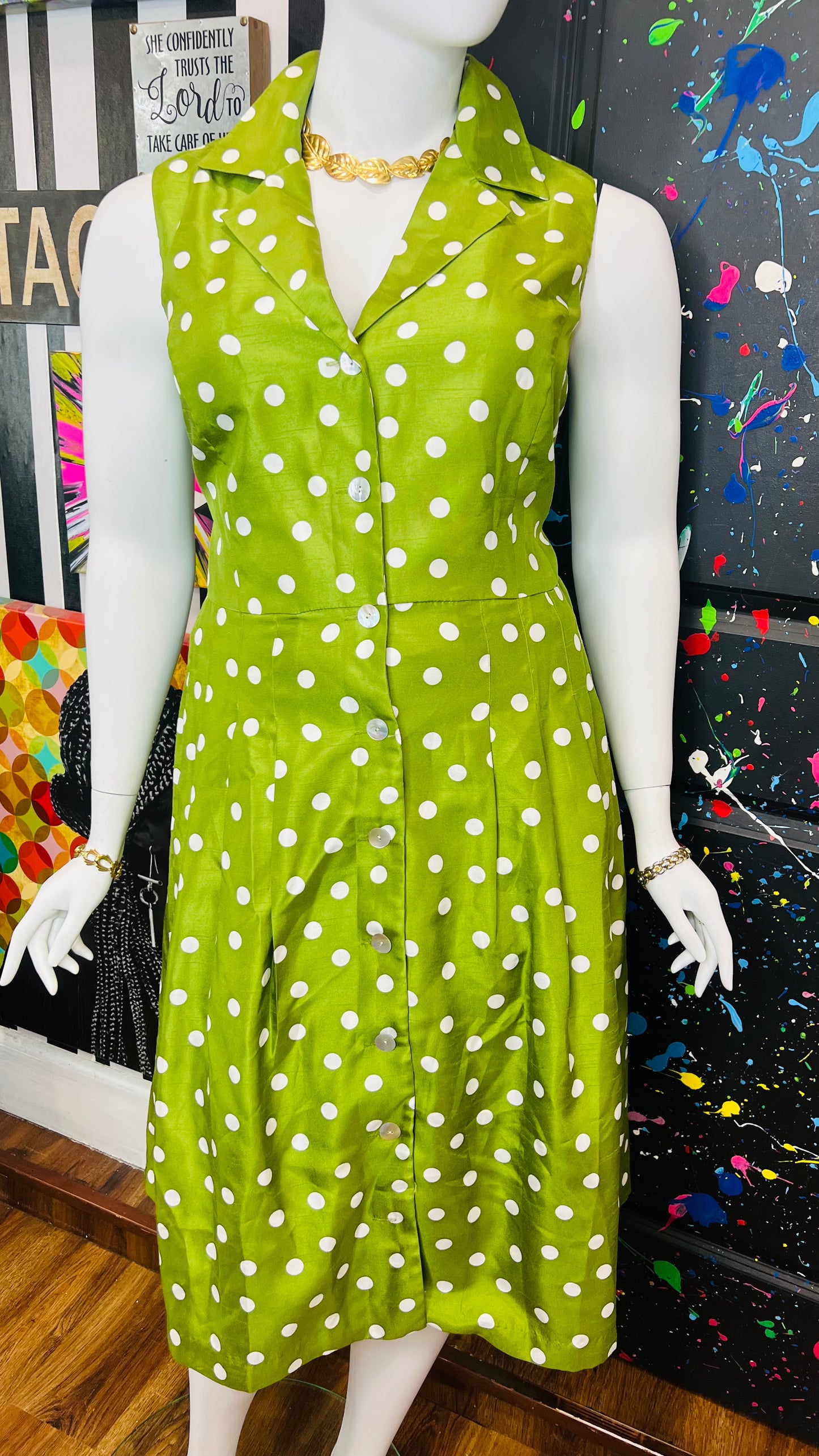 Vintage Y2K Green & White Polka Dot Dress (20W)