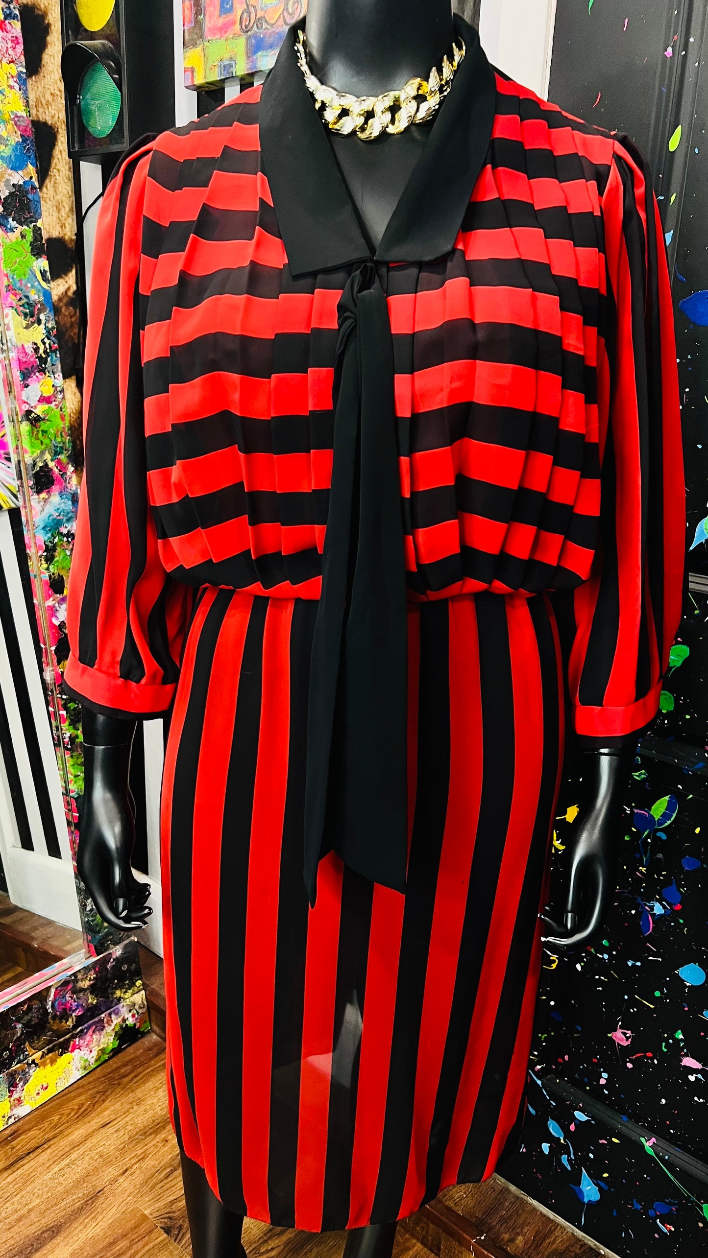 Vintage Red & Black Striped Dress (20)