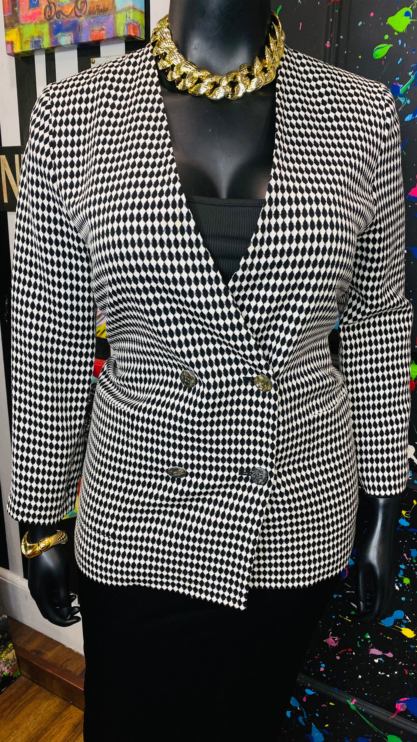 Vintage Black & White Double Breasted Blazer (12/14)