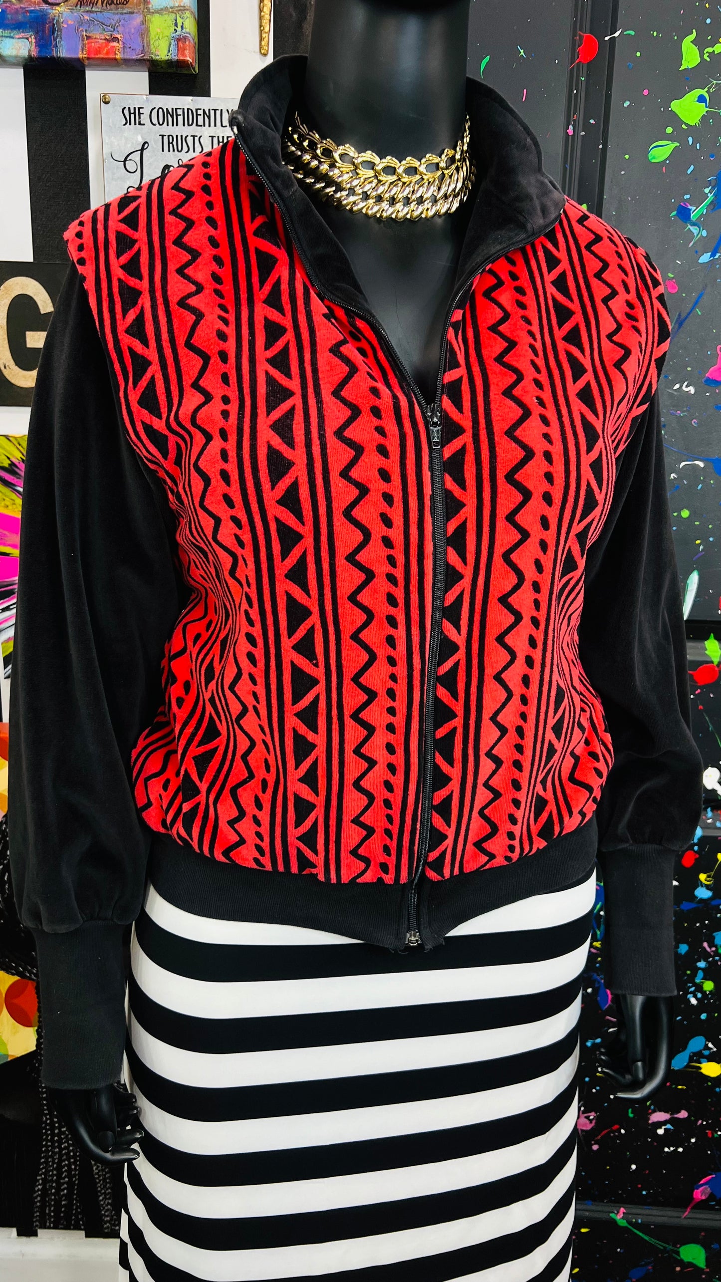 Vintage Tribal Print Red & Black Jacket (16)