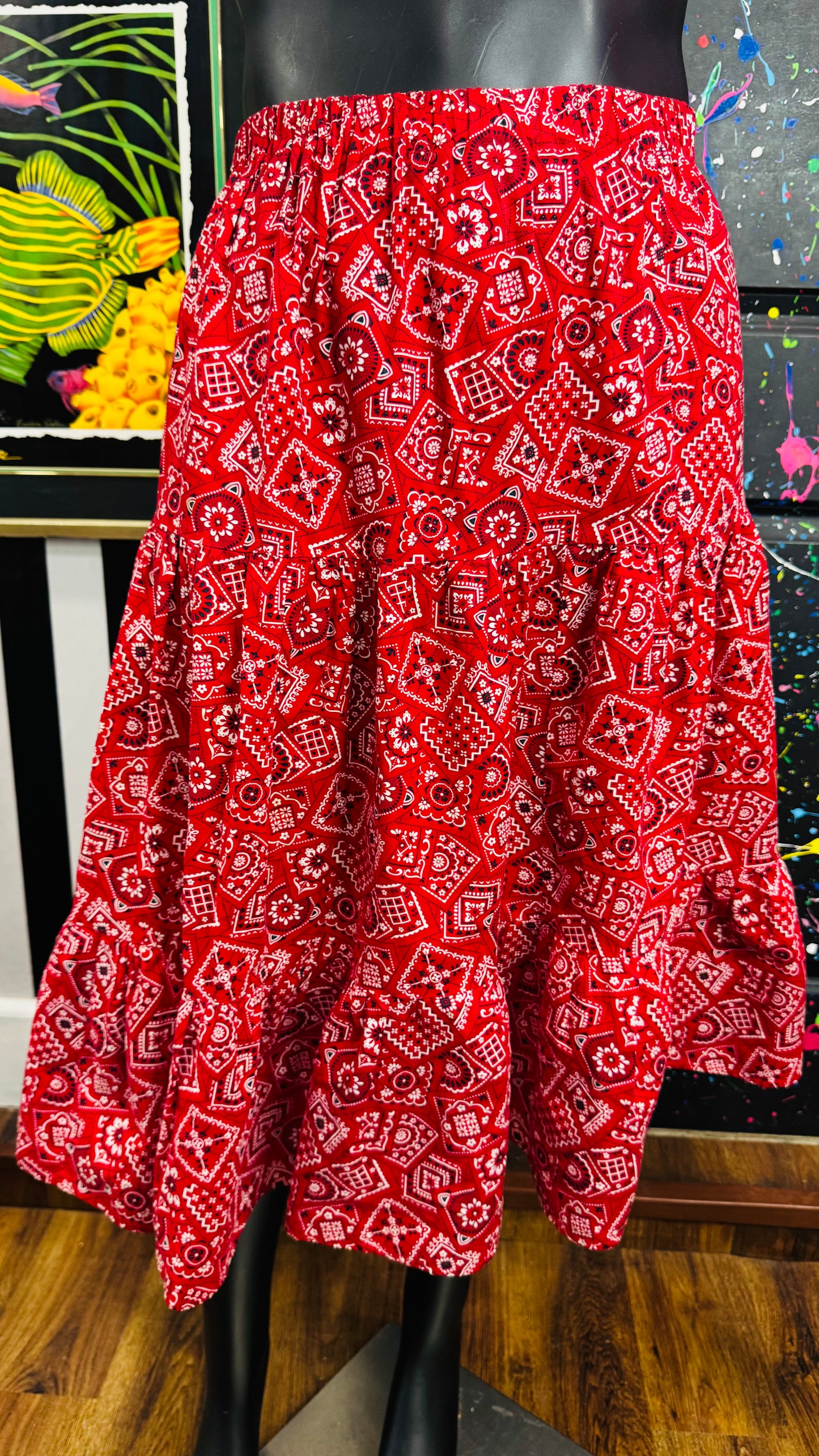 Vintage Red Bandana Skirt Set w/ Tie Front Blouse (18)