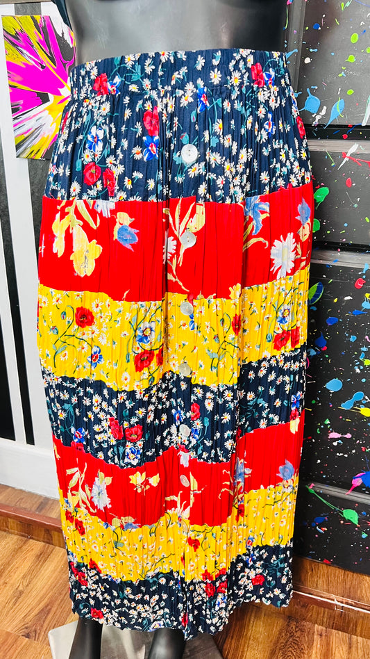 Vintage Rayon Patchwork Button Down Front Skirt (22/24)