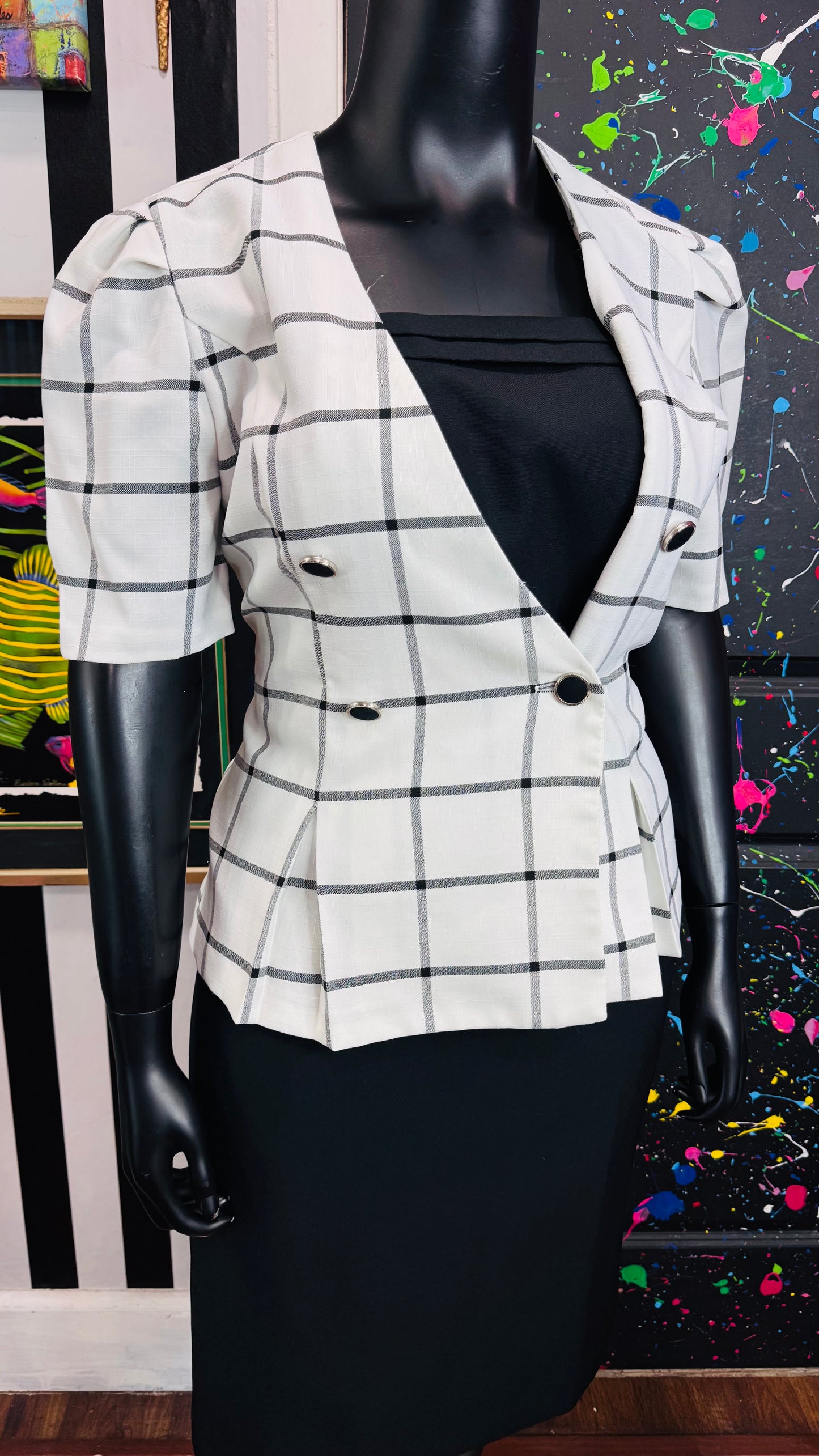 Vintage Black & White Plaid Skirt Suit (16)