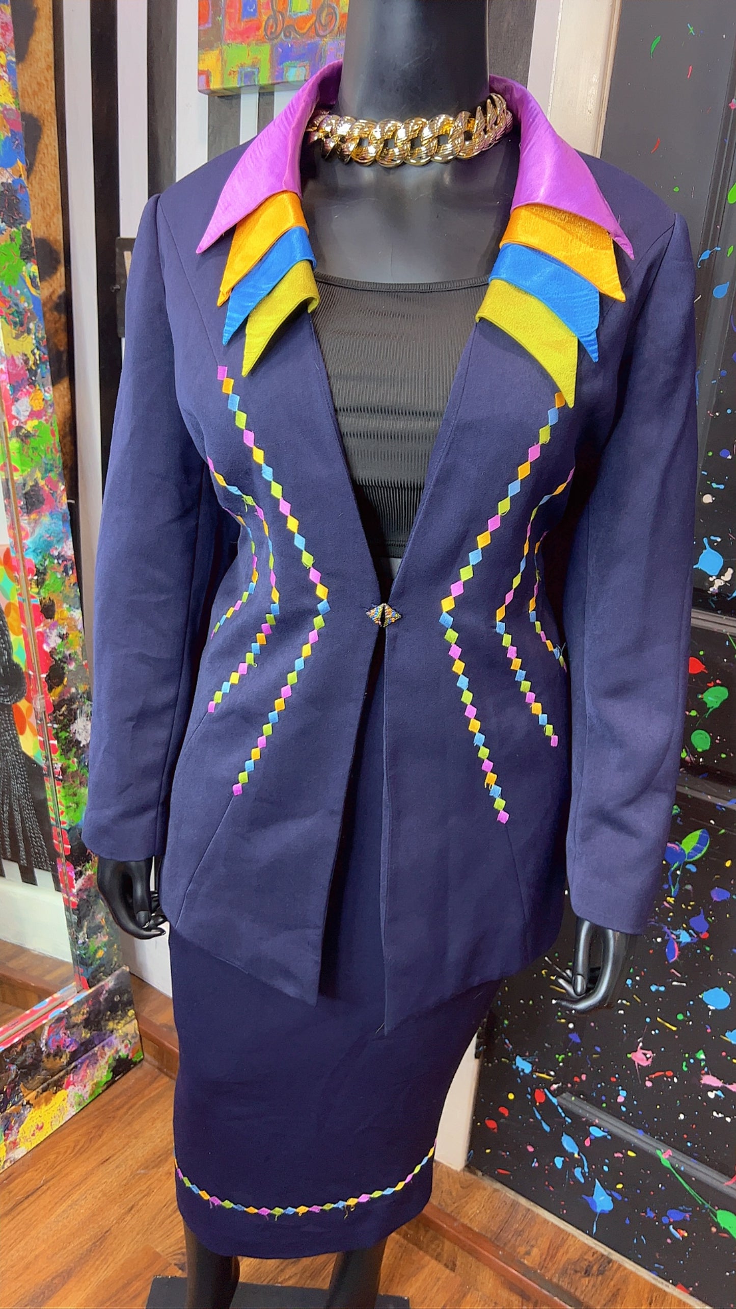 Vintage Rainbow Collar Skirt Suit (20W)