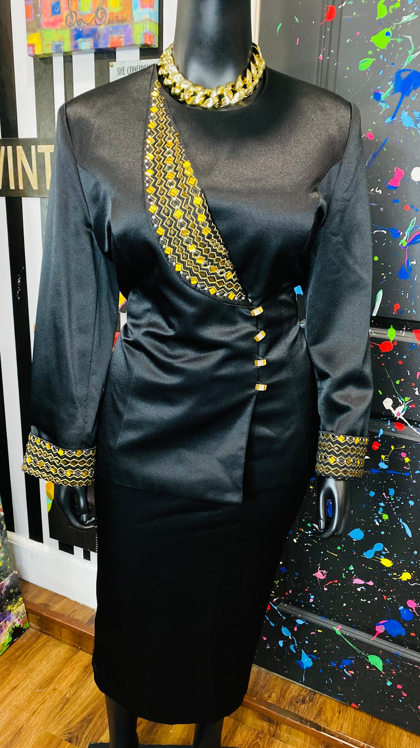 Vintage Couture Black & Gold Skirt Suit (20)