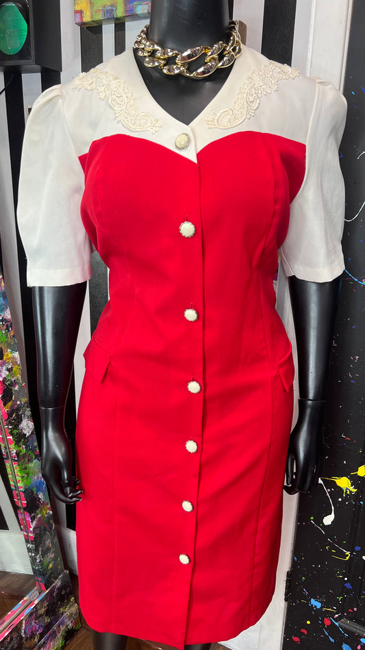 Vintage White & Red Dress (16W)