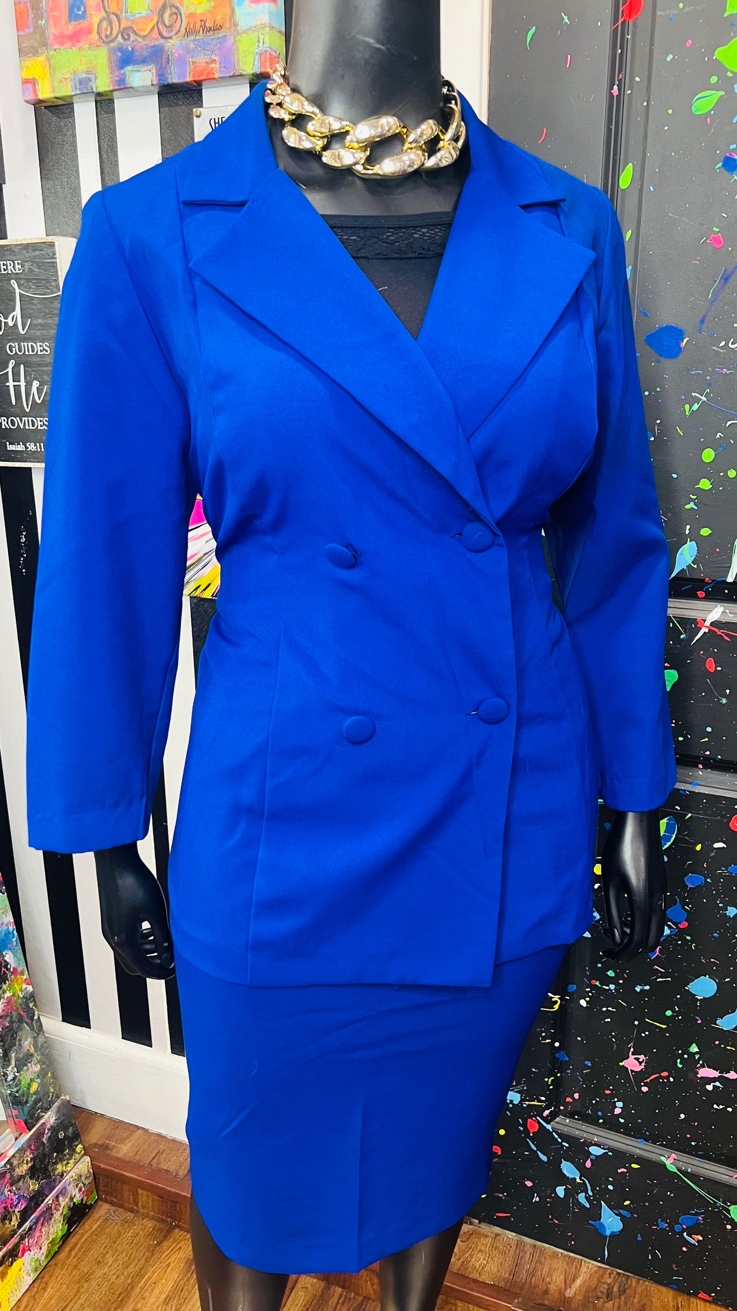 Vintage Cobalt Blue Skirt Suit (18W)