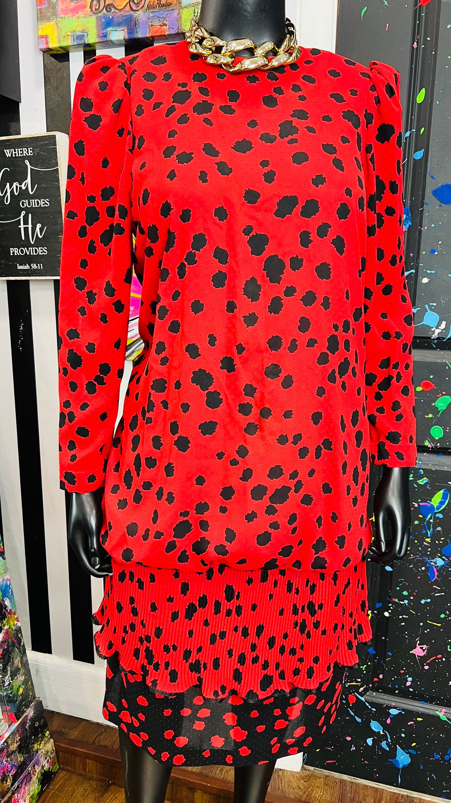 Vintage Chez California Black & Red Dress (16W)