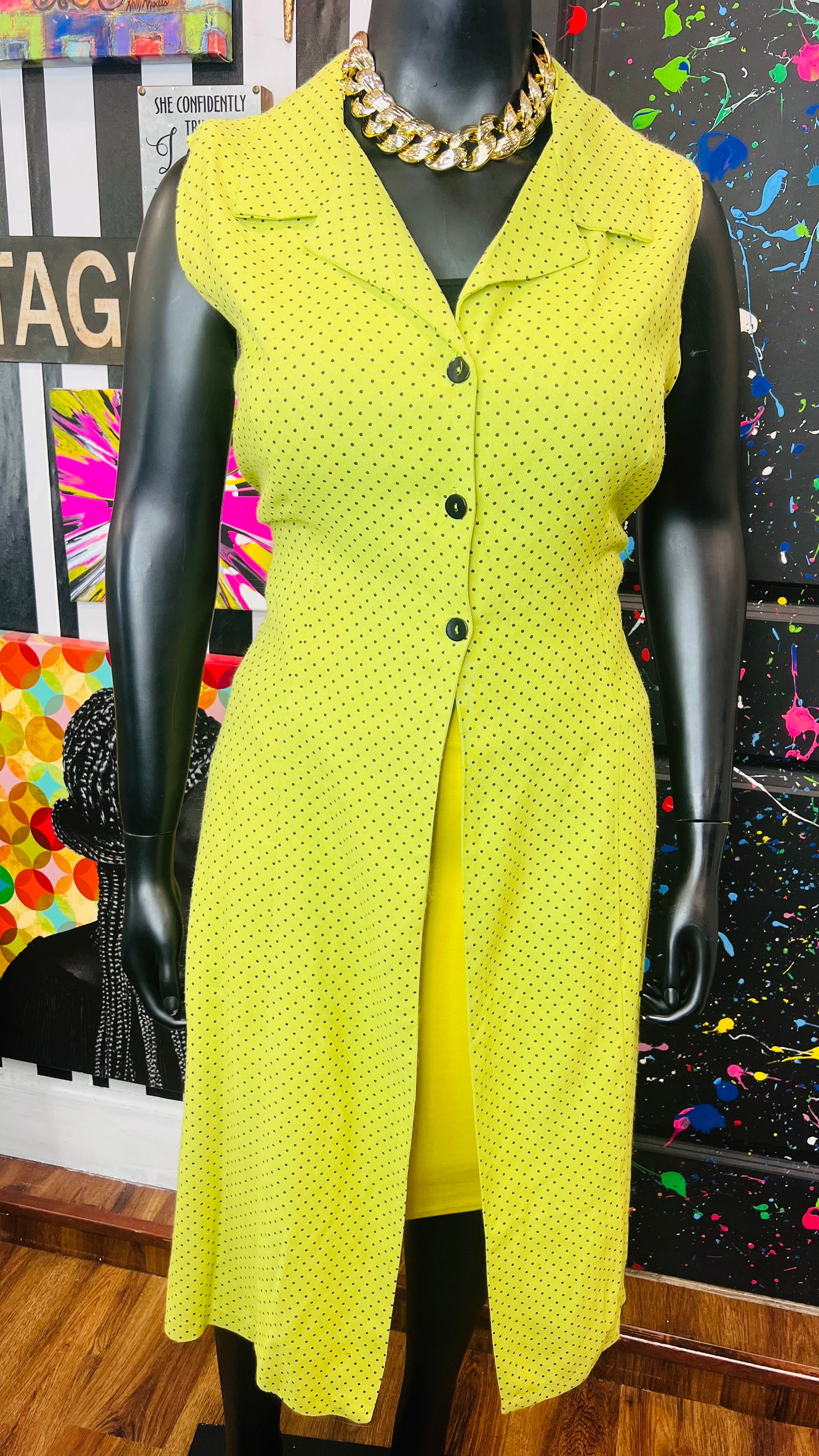 Vintage Green & Black Polka Dot Three Button Duster (22)