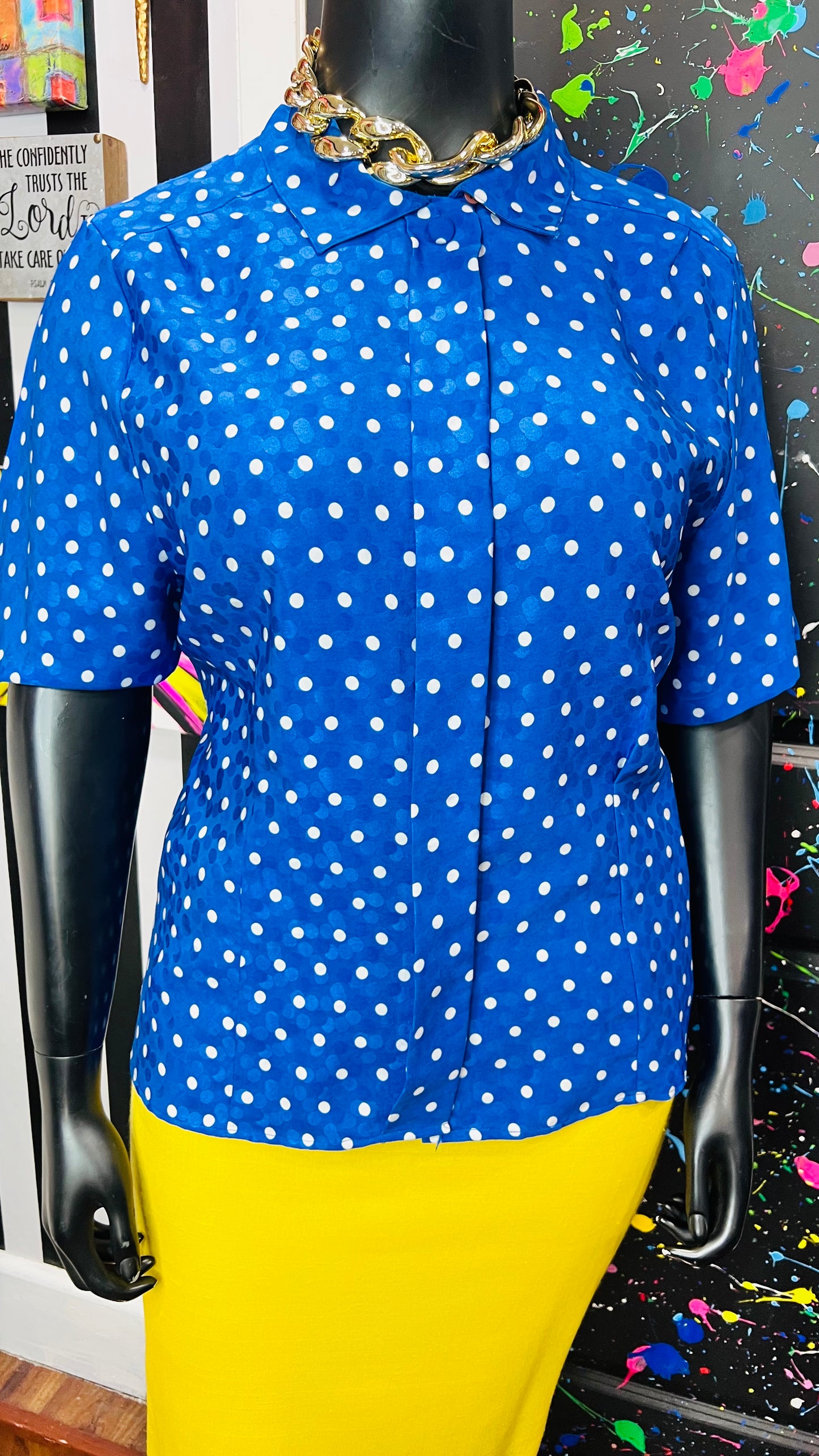 Vintage Blue & White Leslie Fay Blouse (16)