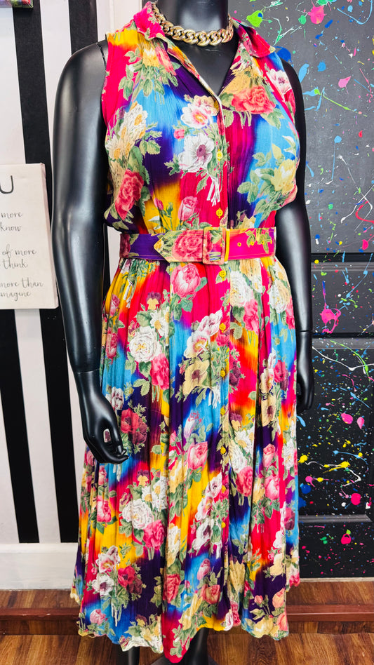 Vintage Rayon Floral Dress w/ Belt (16)
