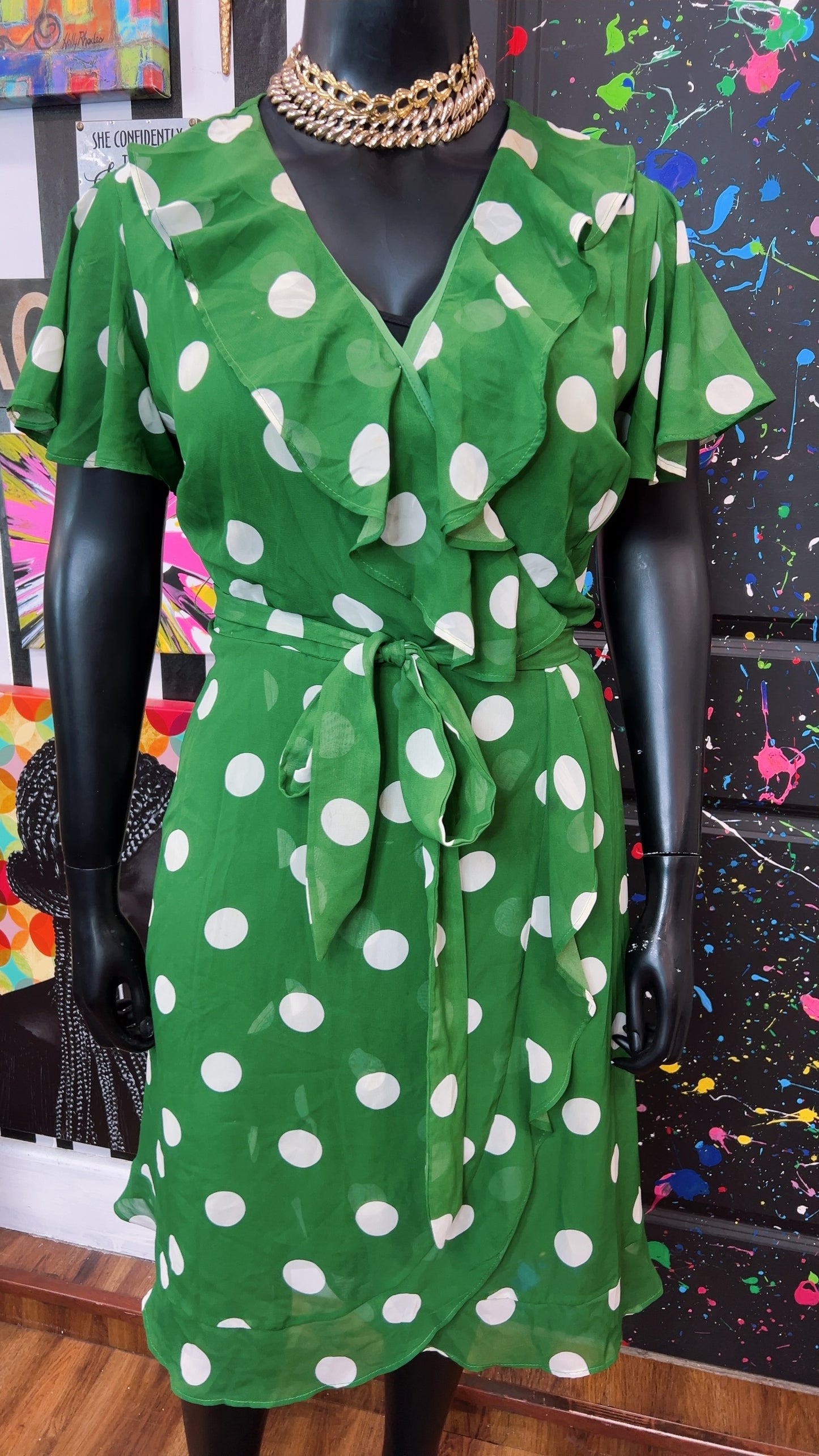 Green & White Polka Dot Dress (20)