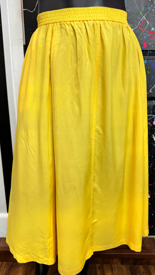 Vintage Rayon Yellow Flowy Skirt (24W)