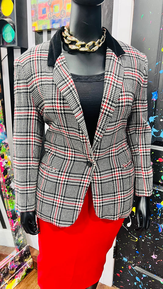 Vintage Black Red & White Houndstooth Blazer (16)