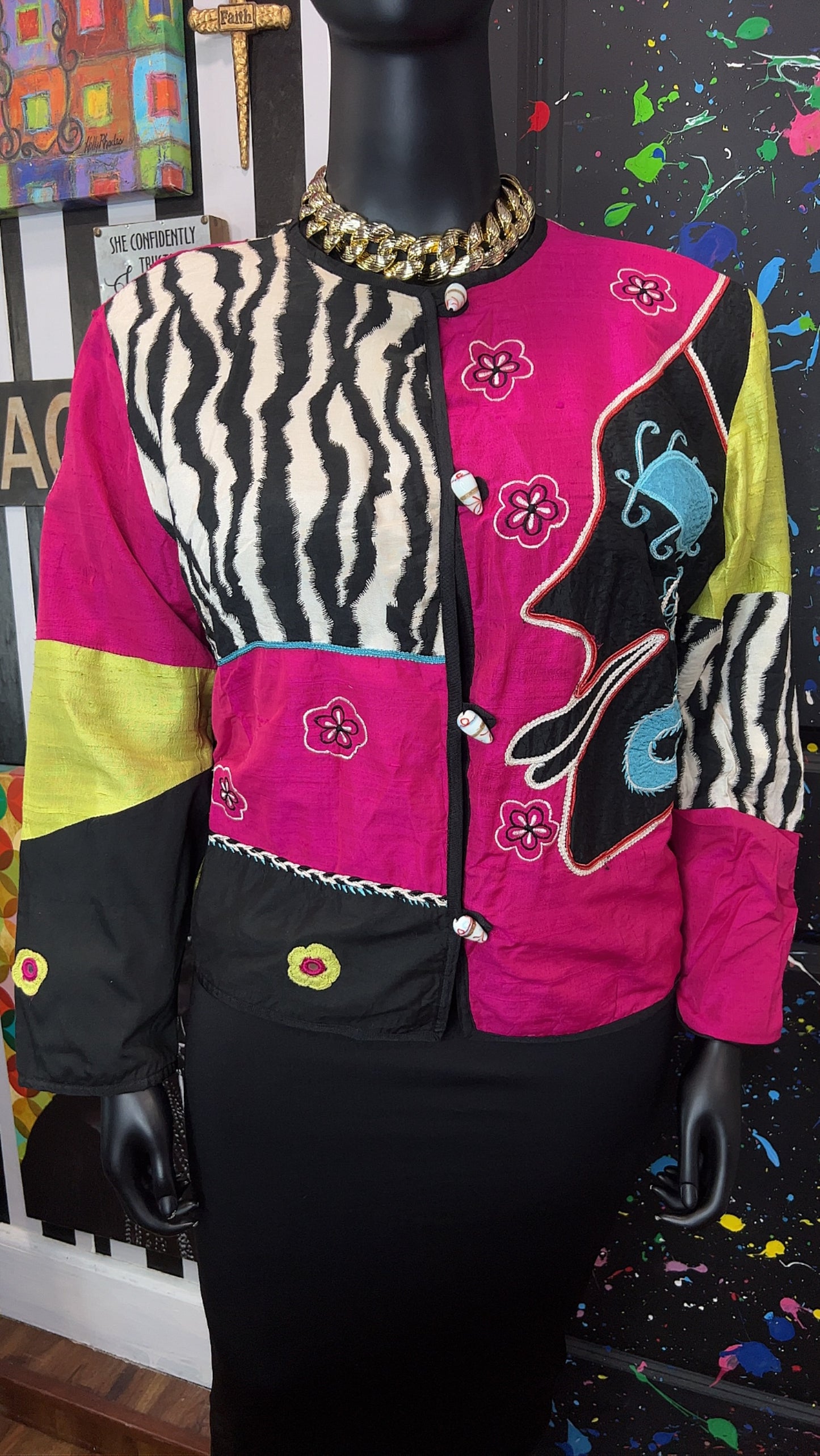 Vintage Mix Print Cropped Blazer (20)