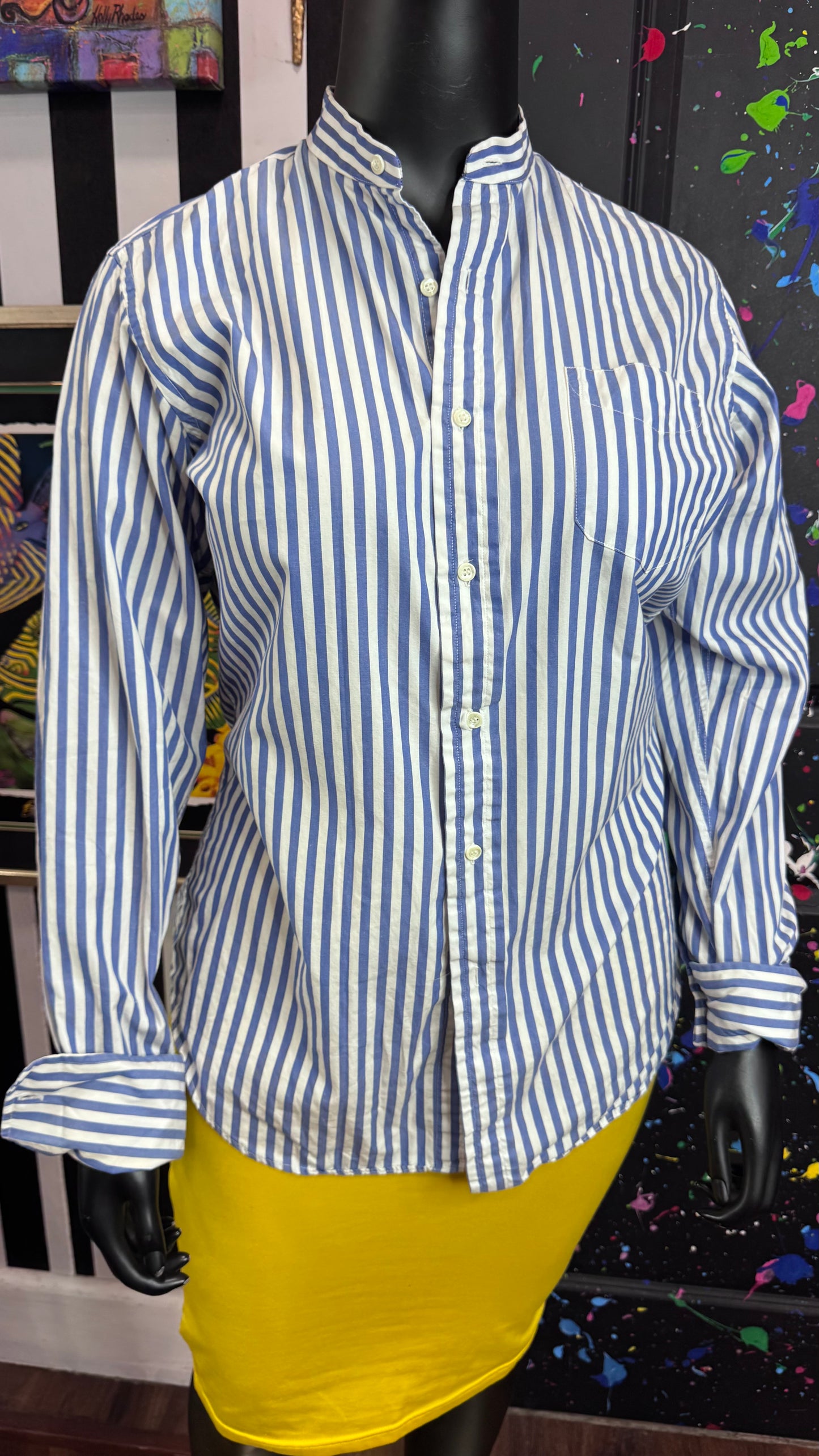 Vintage Blue & White Long Sleeve Blouse (14)