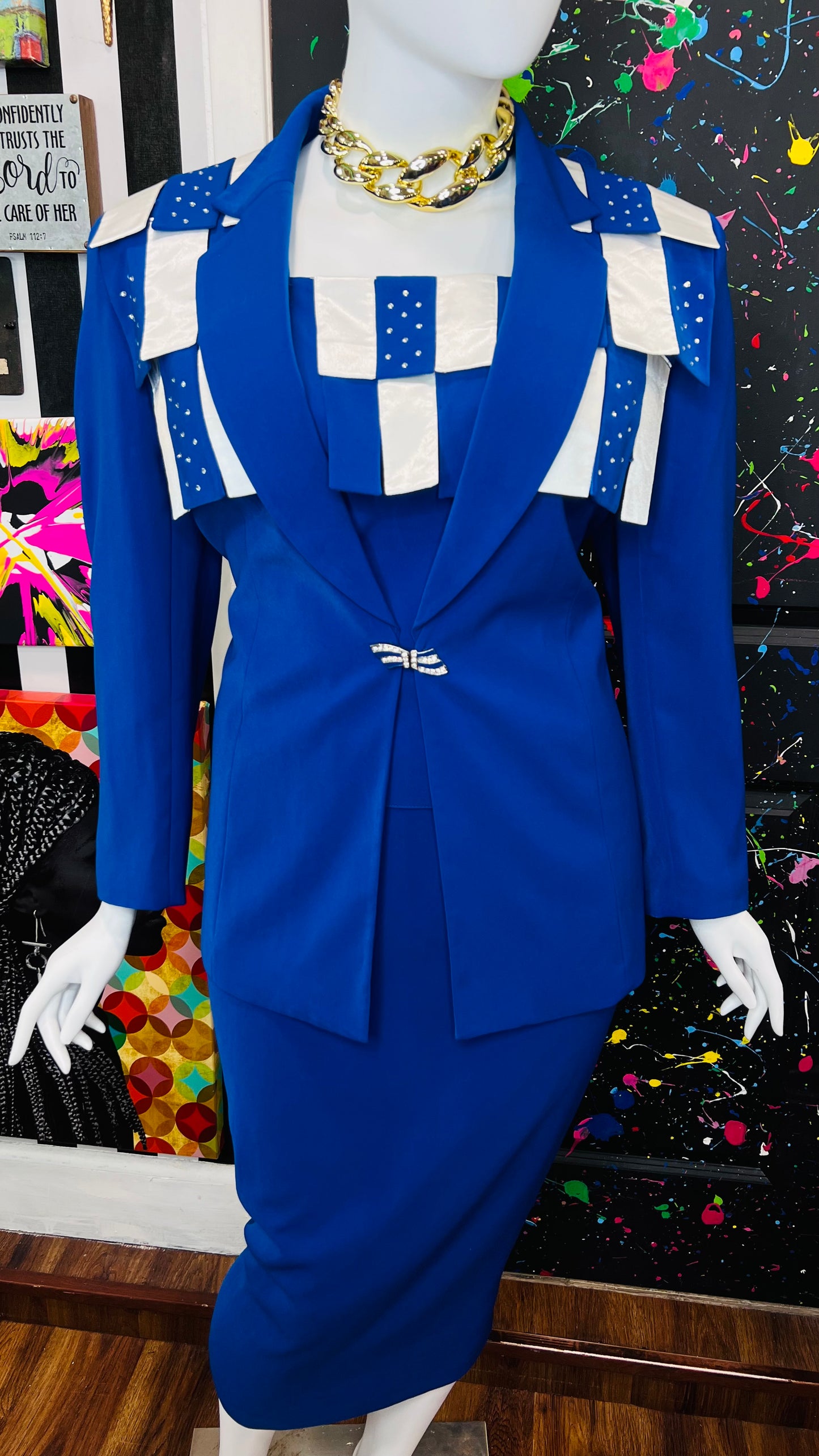 Vintage Blue & White Rhinestone Business Suit (20)