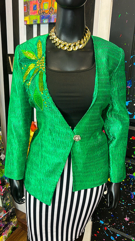 Vintage Green & Sequin Appliqué Blazer (16)