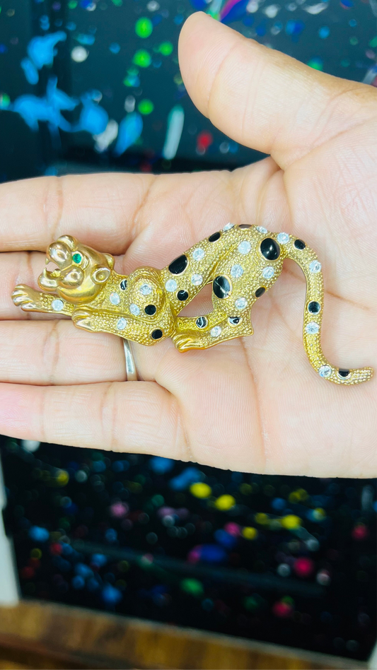 Vintage Jeweled Jaguar Brooch Pin