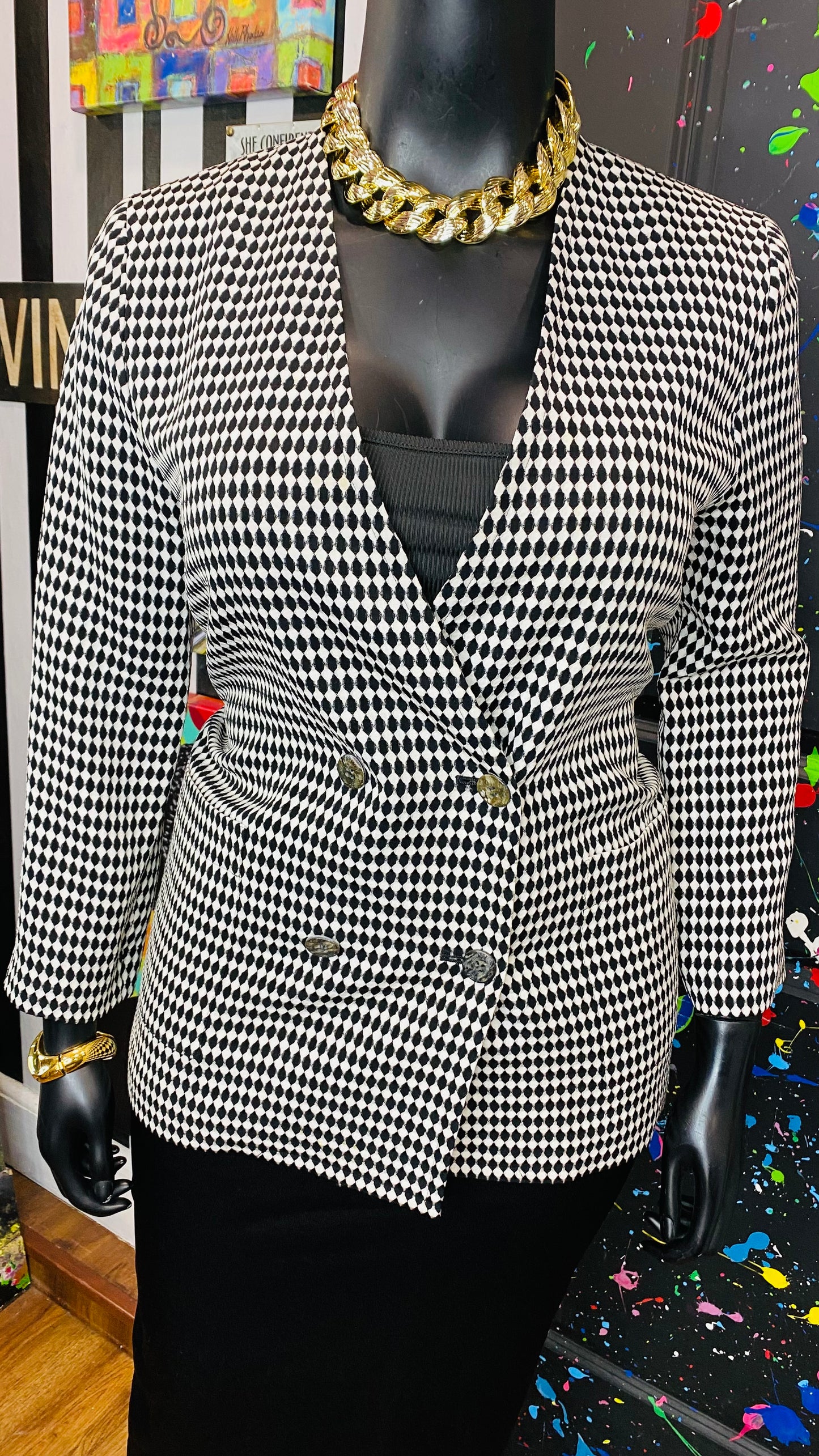 Vintage Black & White Double Breasted Blazer (12/14)