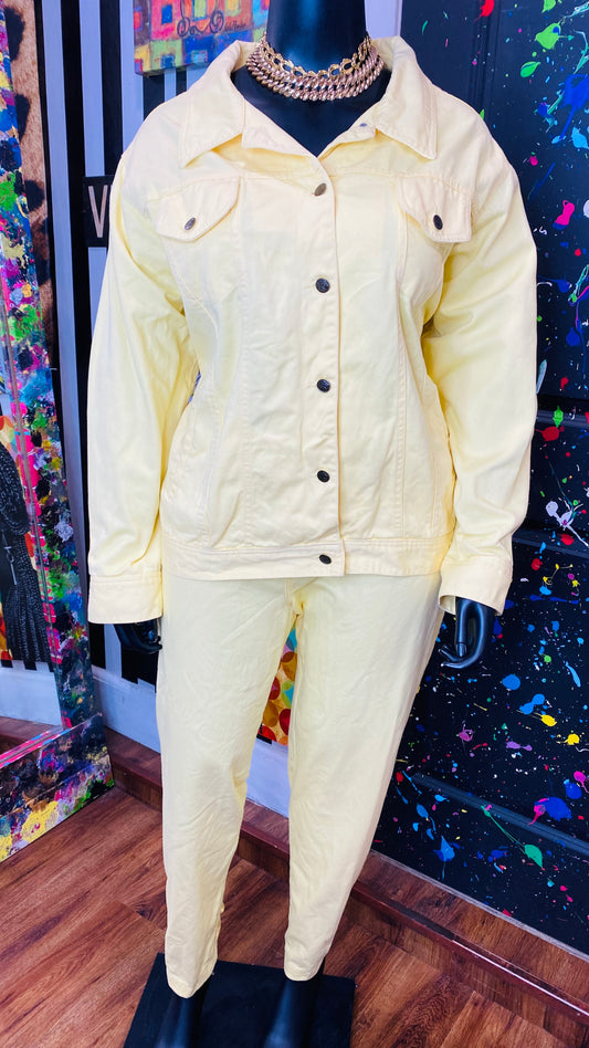 Vintage 90’s Red Denim Set- Yellow Jeans & Denim Jacket (26W)