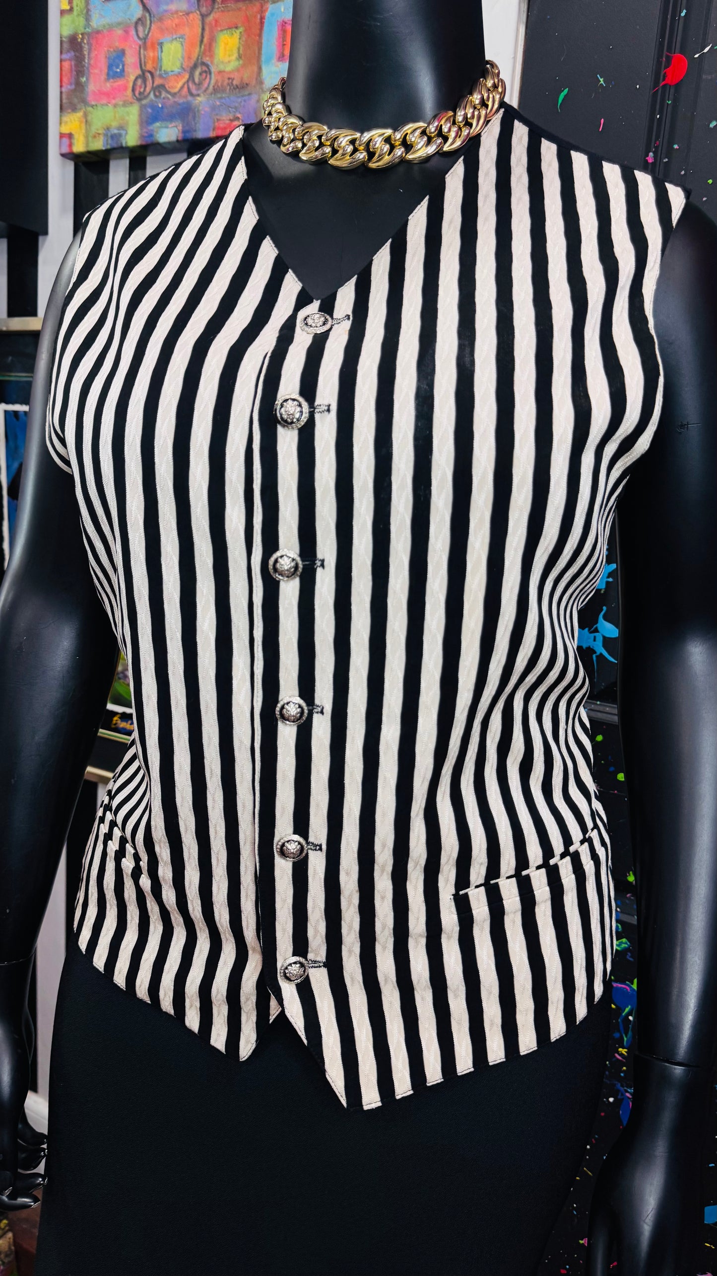Vintage Striped Black & Cream Vest (16)