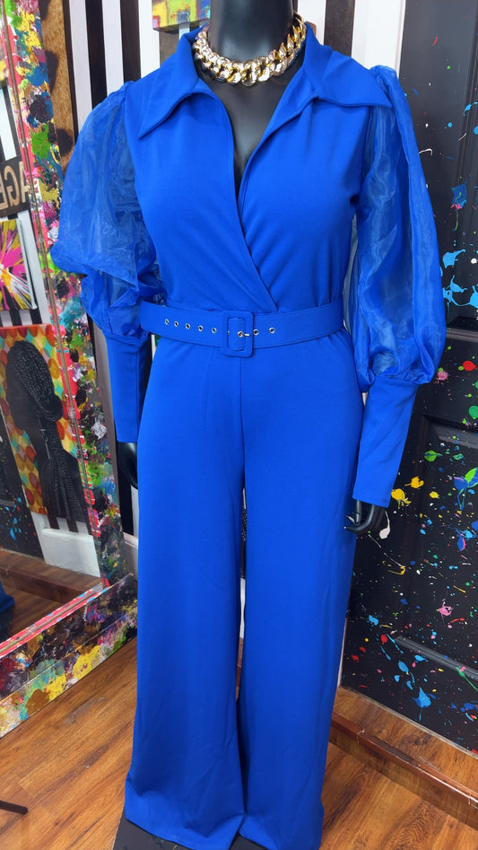 Cobalt Blue Sheer Arms Jumpsuit -New w/ Tags (14/16)