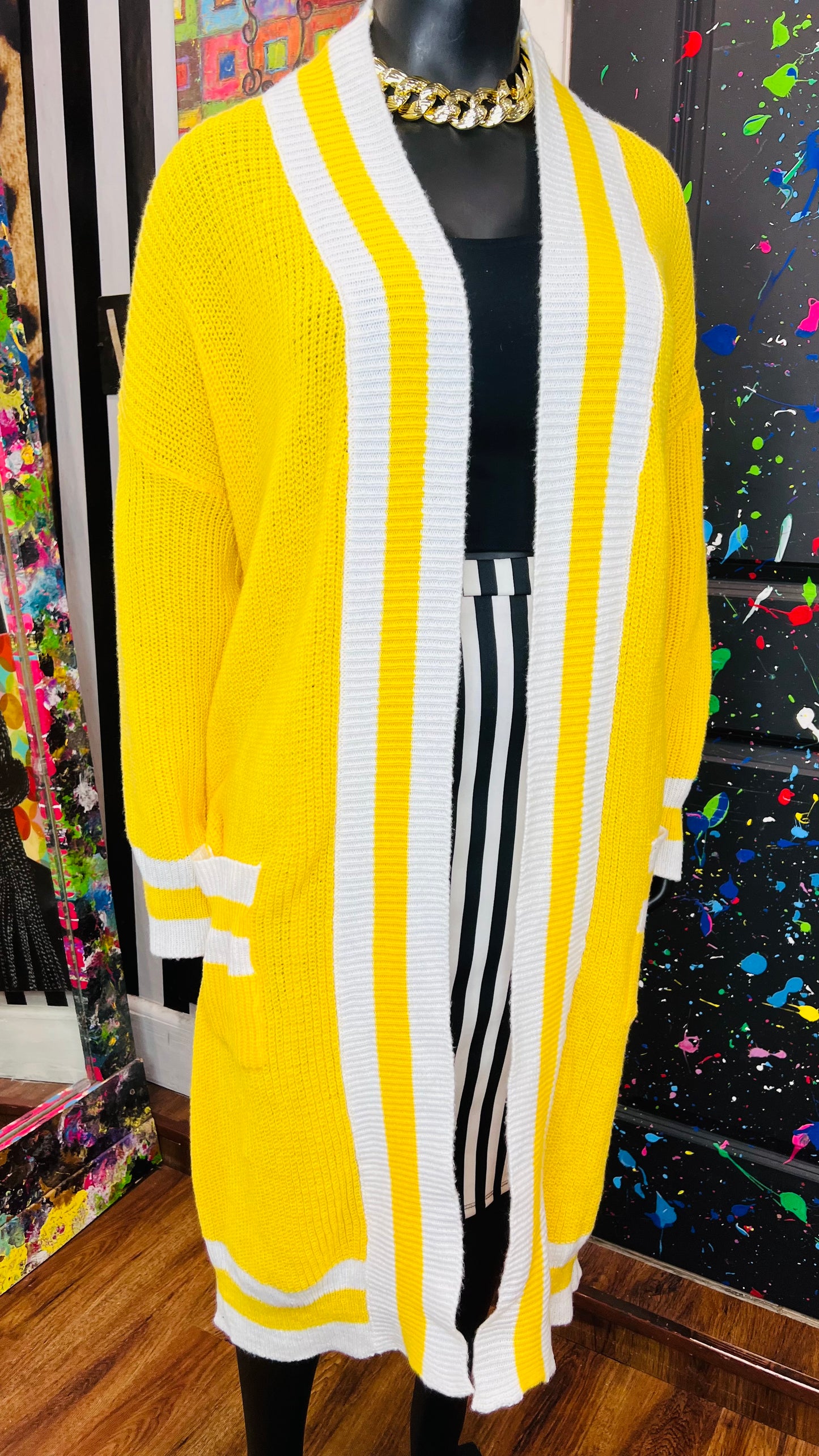 Yellow & White Duster Cardigan (OS)