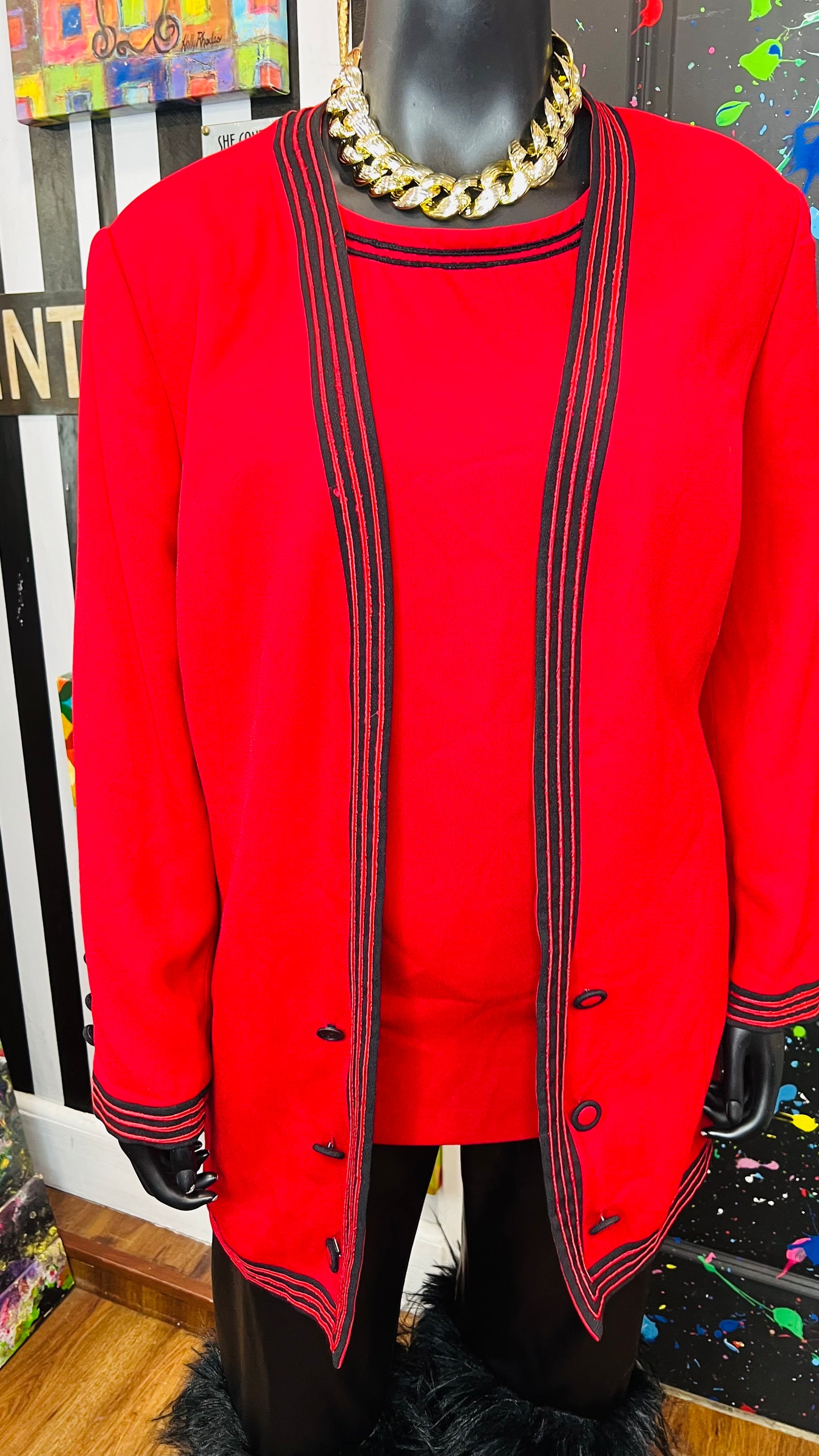 Vintage Red & Black 2 Piece Blouse & Blazer (24)