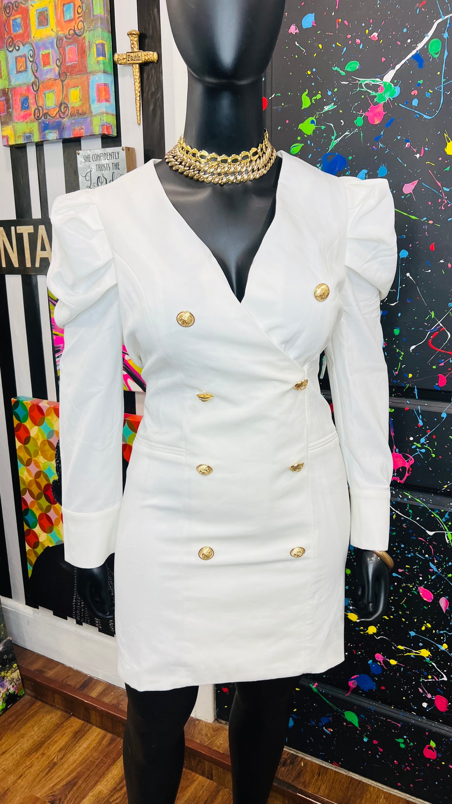 White Dress with Gold Buttons - New with Tags (14/16)