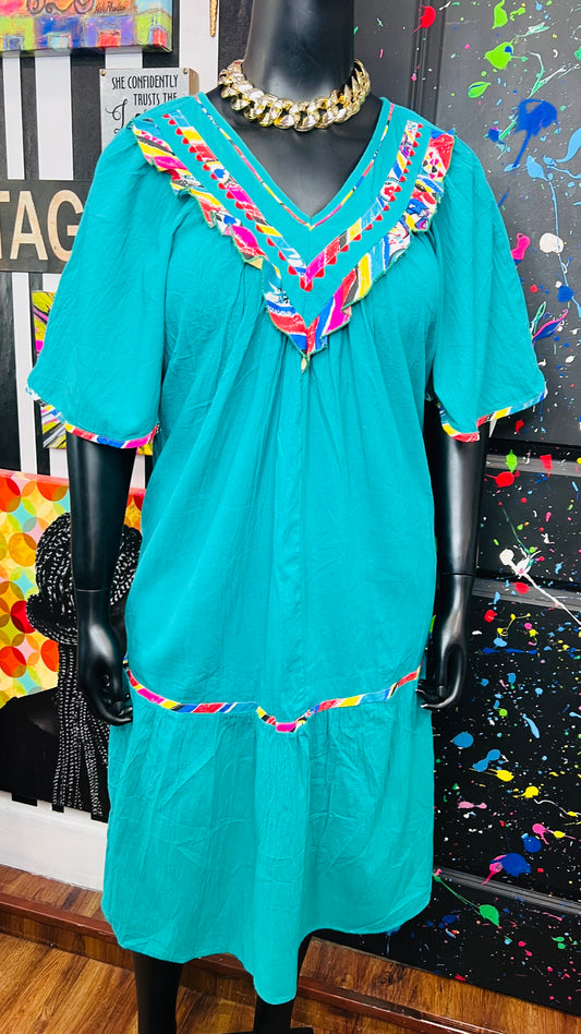 Vintage Colorblock Trim Cotton House Dress (18/20)
