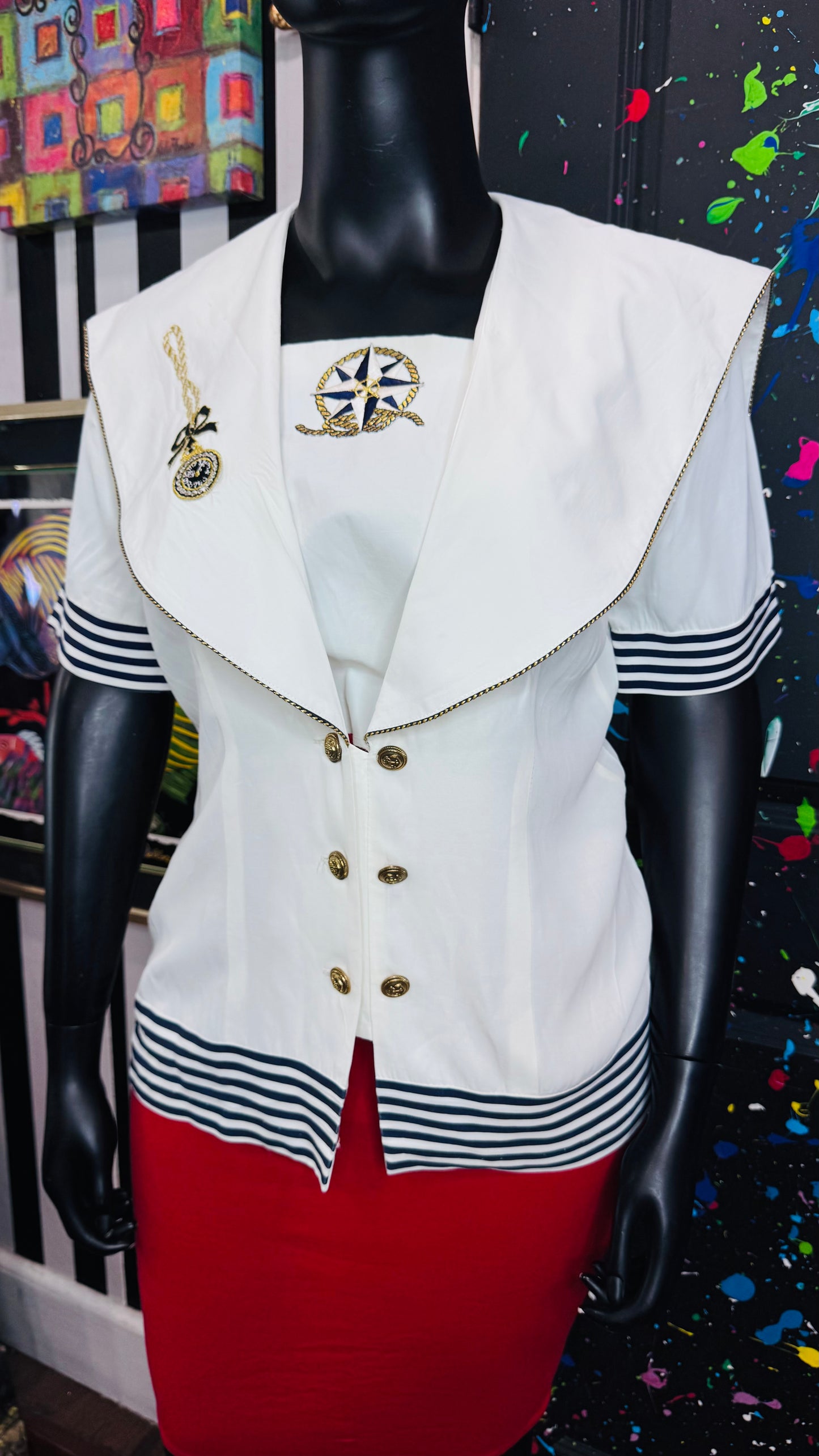 Vintage Nautical Blue & White Blouse (14)