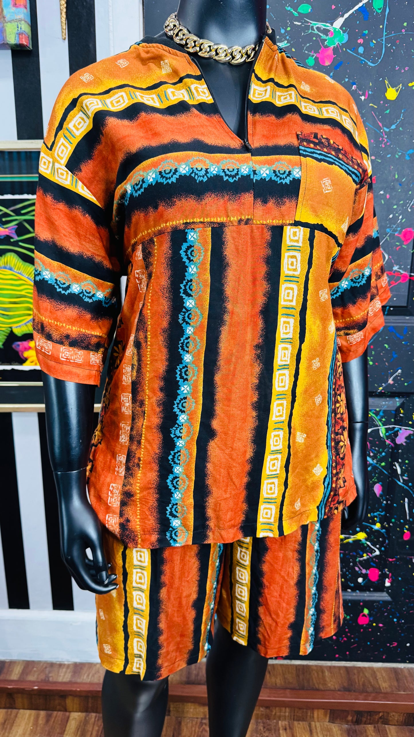Vintage Rayon Tribal Print Short Set (18/20)
