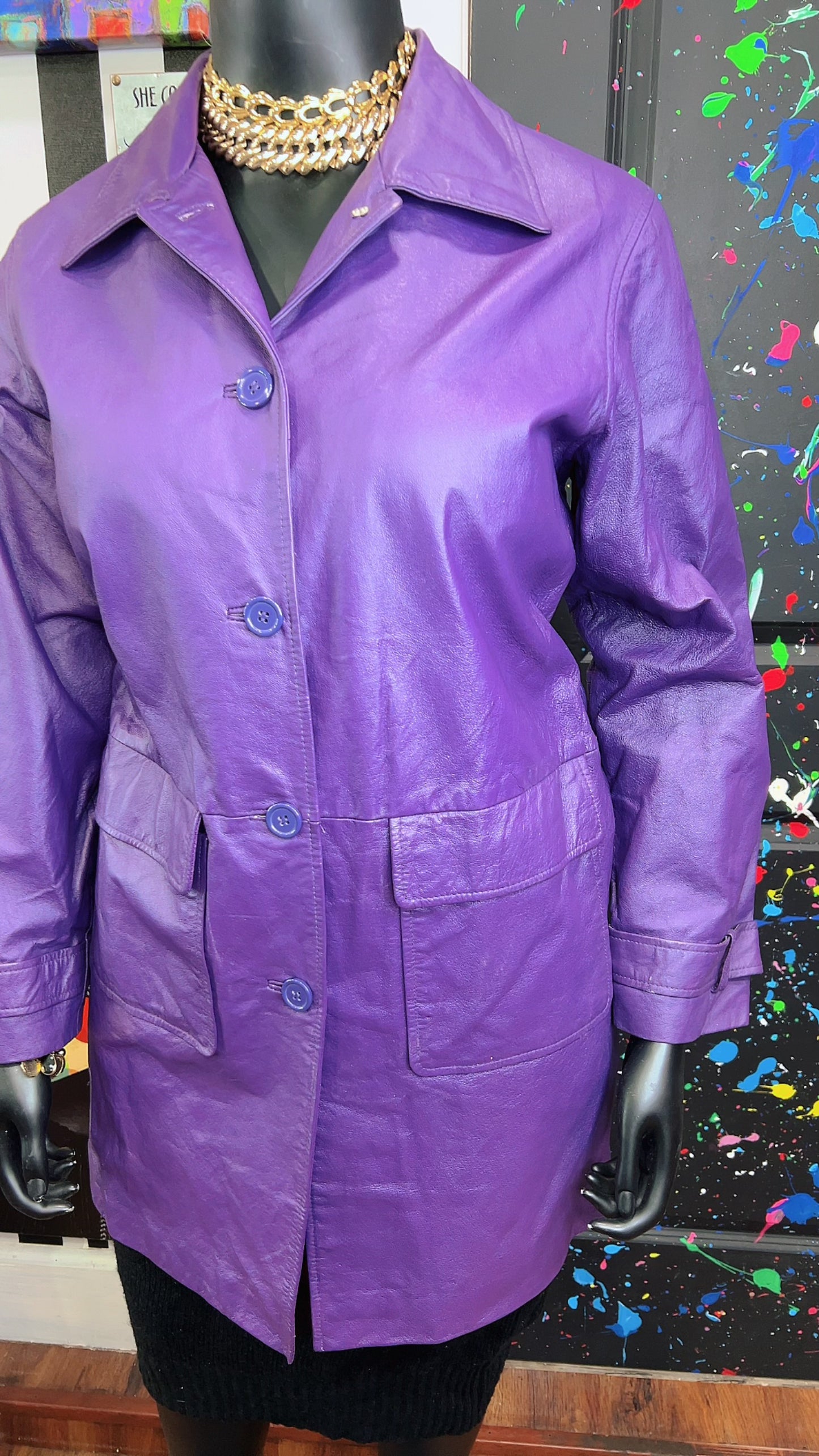 Vintage Genuine Leather Purple Trench Coat (14W)