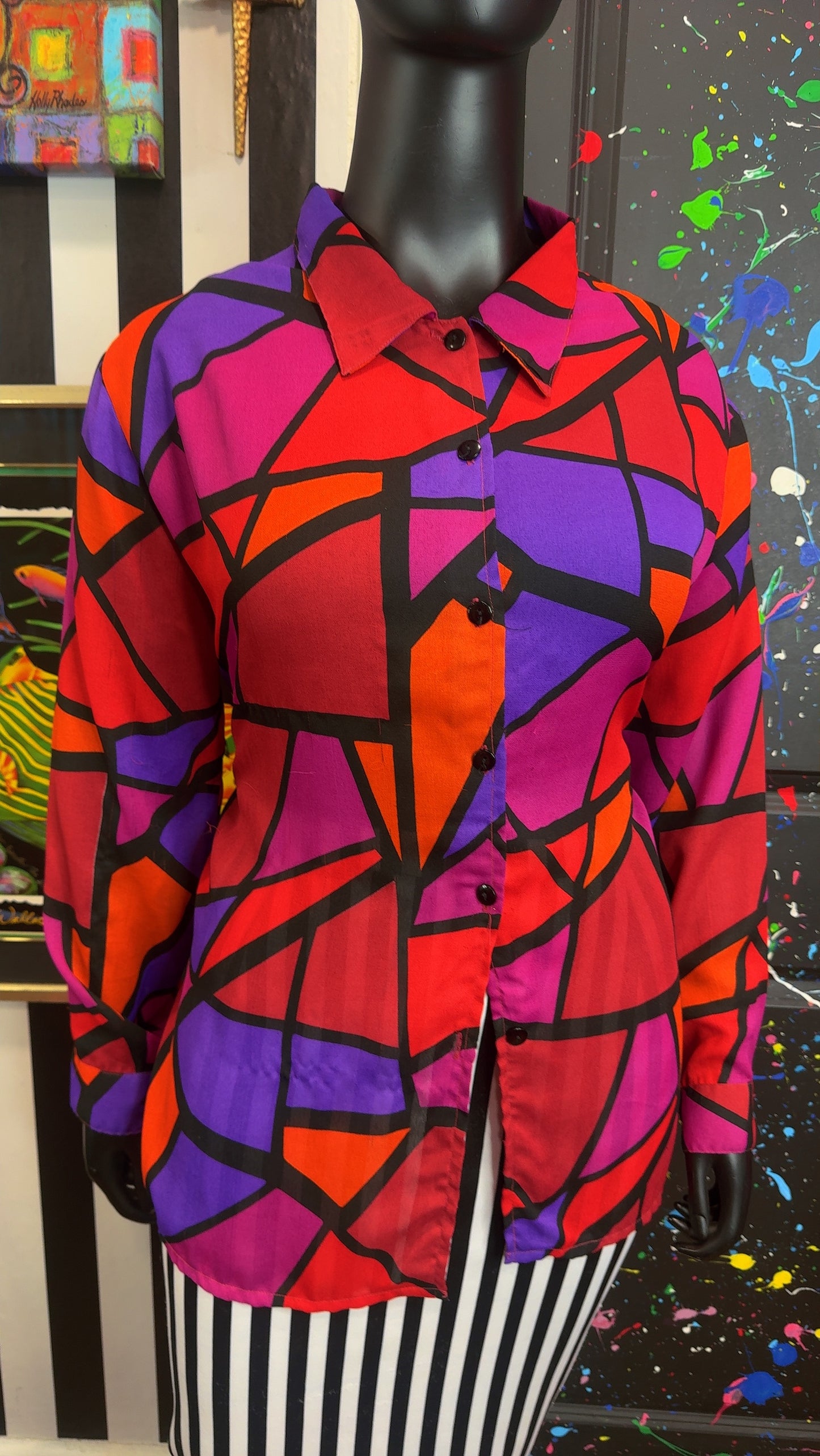 Vintage Abstract Semi Sheer Blouse (22)