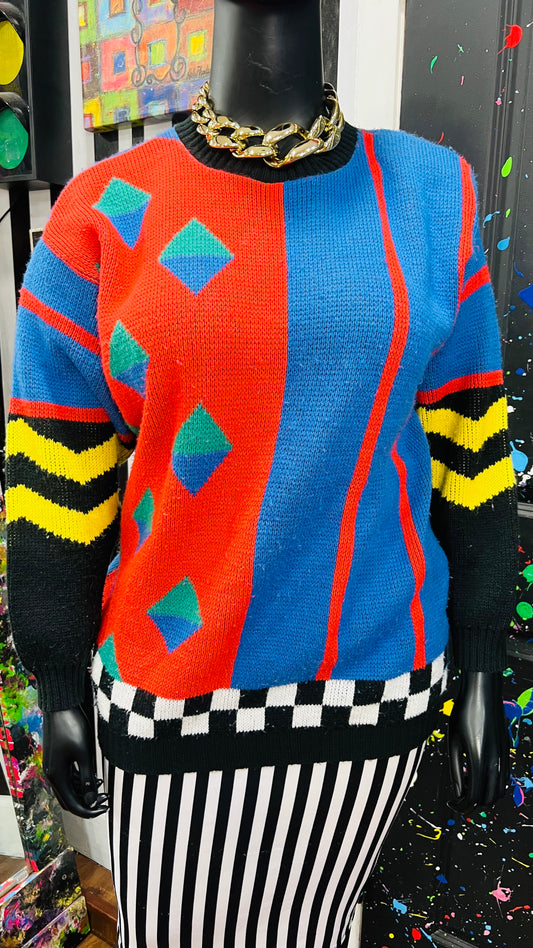 Vintage Color Block Abstract 80’s Sweater (20)