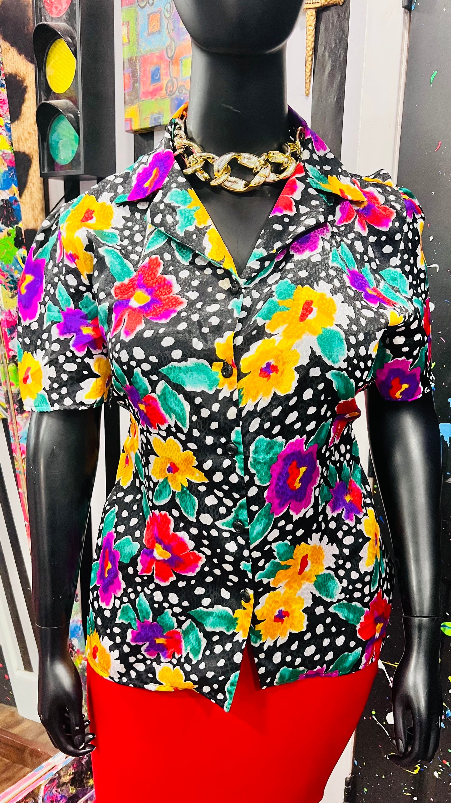 Vintage Polka Dot & Floral Blouse (14)